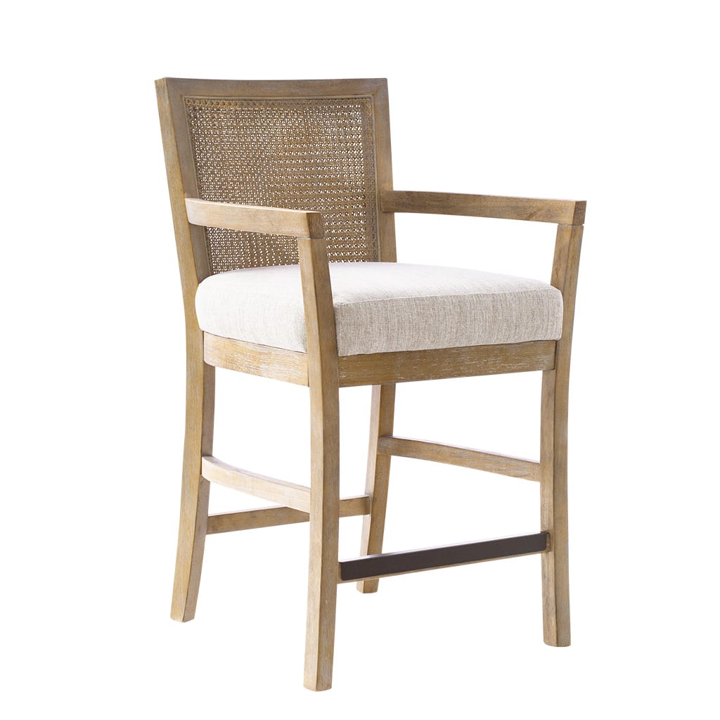 Gracie Mills - Damian Solid wood frame Cane Back Counter Bar Stool - Cream/Reclaimed Natural