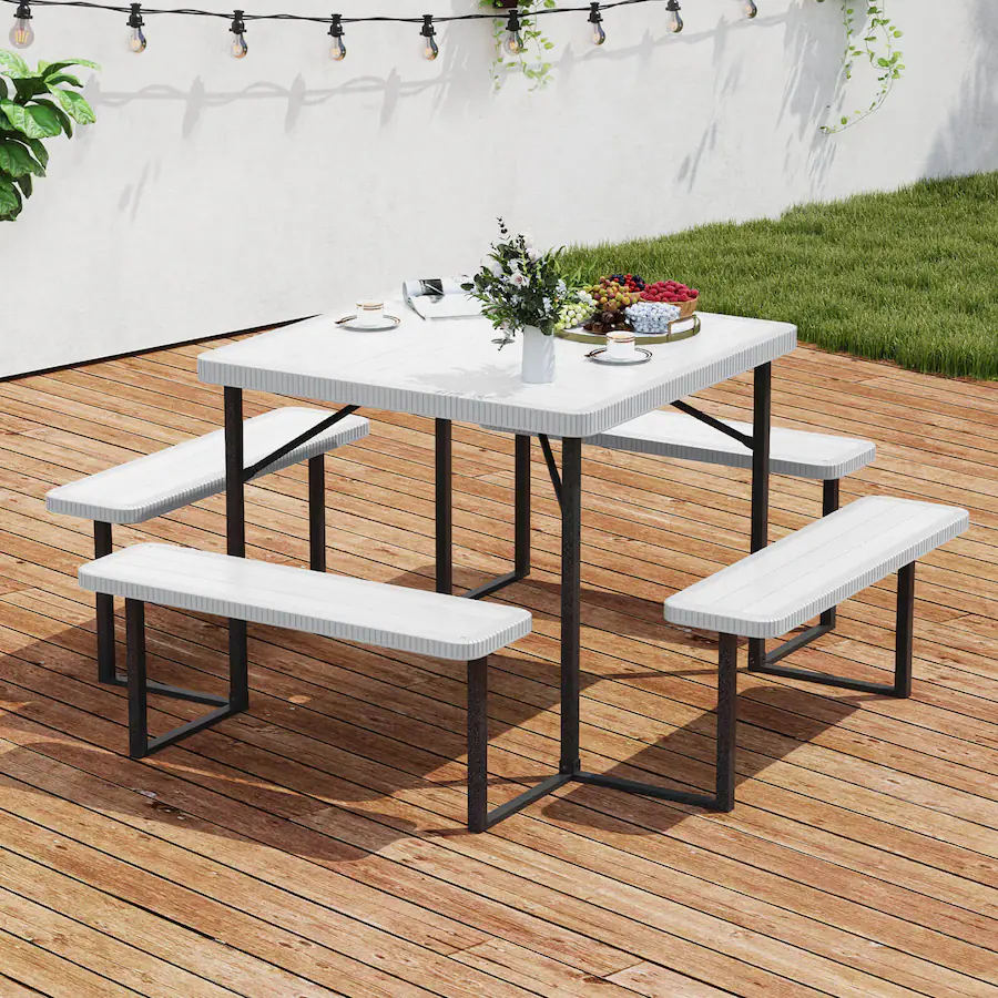Costway Picnic Table Bench Set for People with Umbrella Hole
