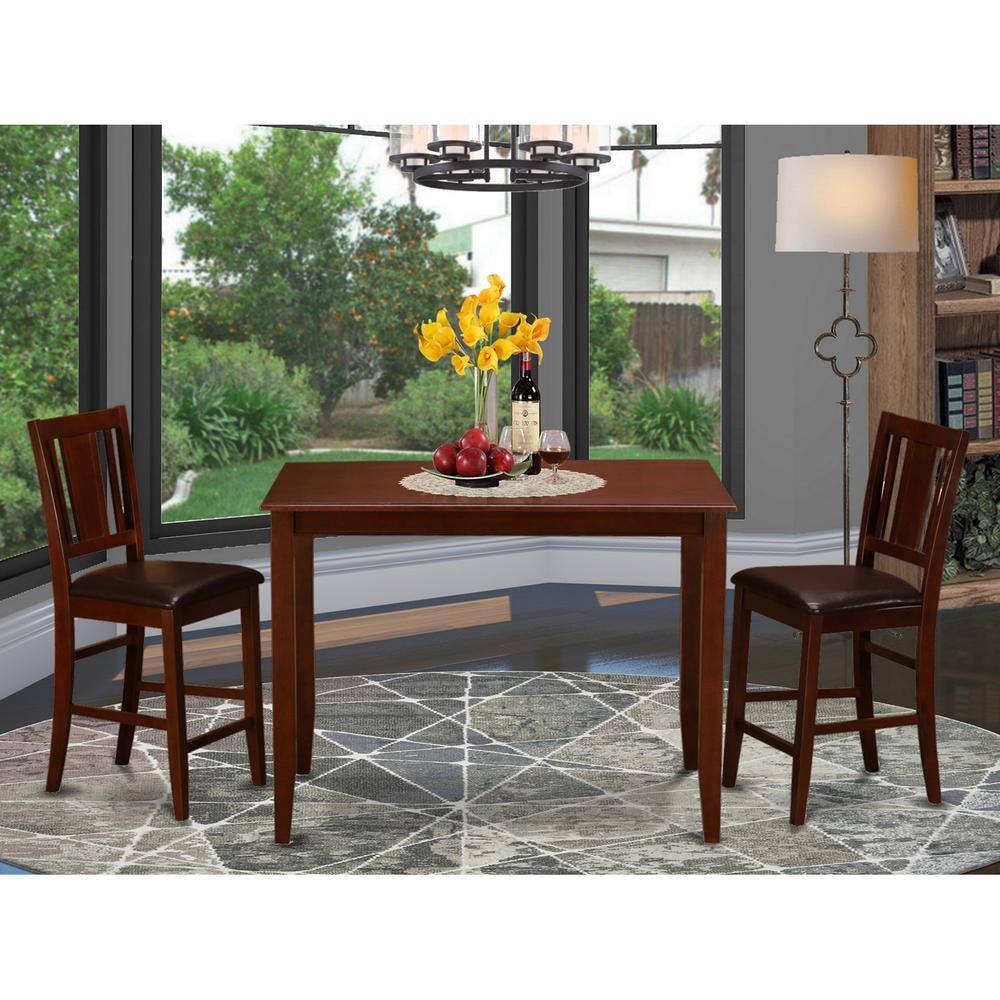 Back. East West Furniture - 3 Pc Counter height Table set-counter height Table and 2 counter height Chairs. - Mahogany.