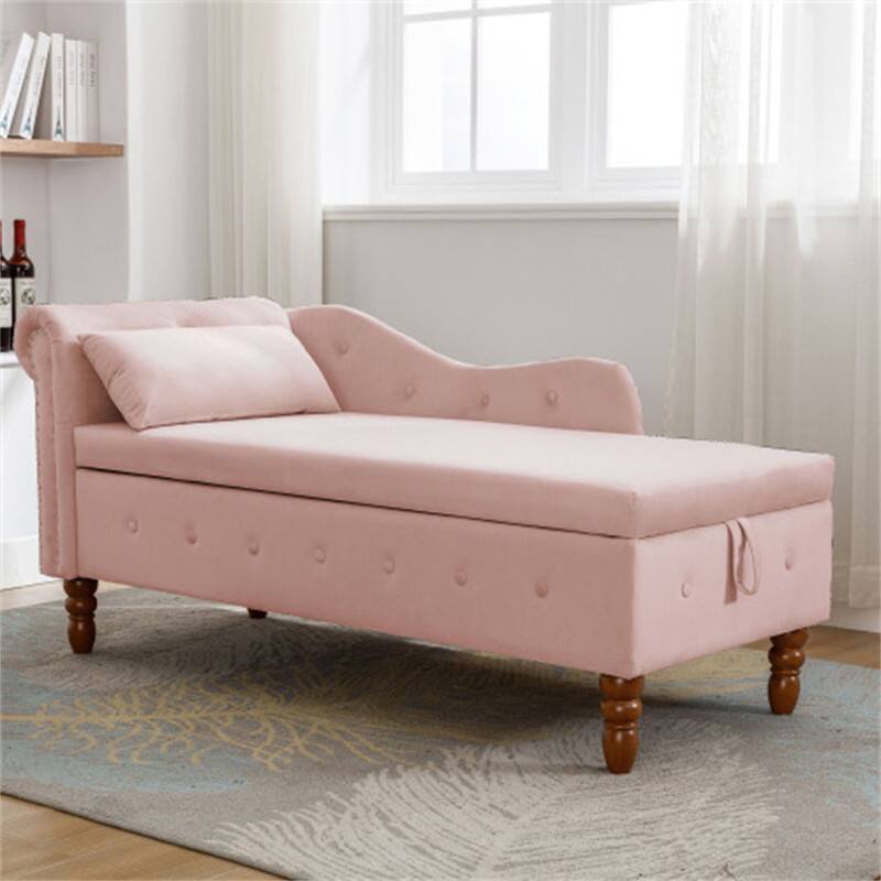 Alt View 6. HTUTWOO - Chaise Lounge Indoor - Velvet Lounge Chair with Storage & Pillow,Upholstered Rolled Arm Chaise Lounge for Sleeping - Pink.