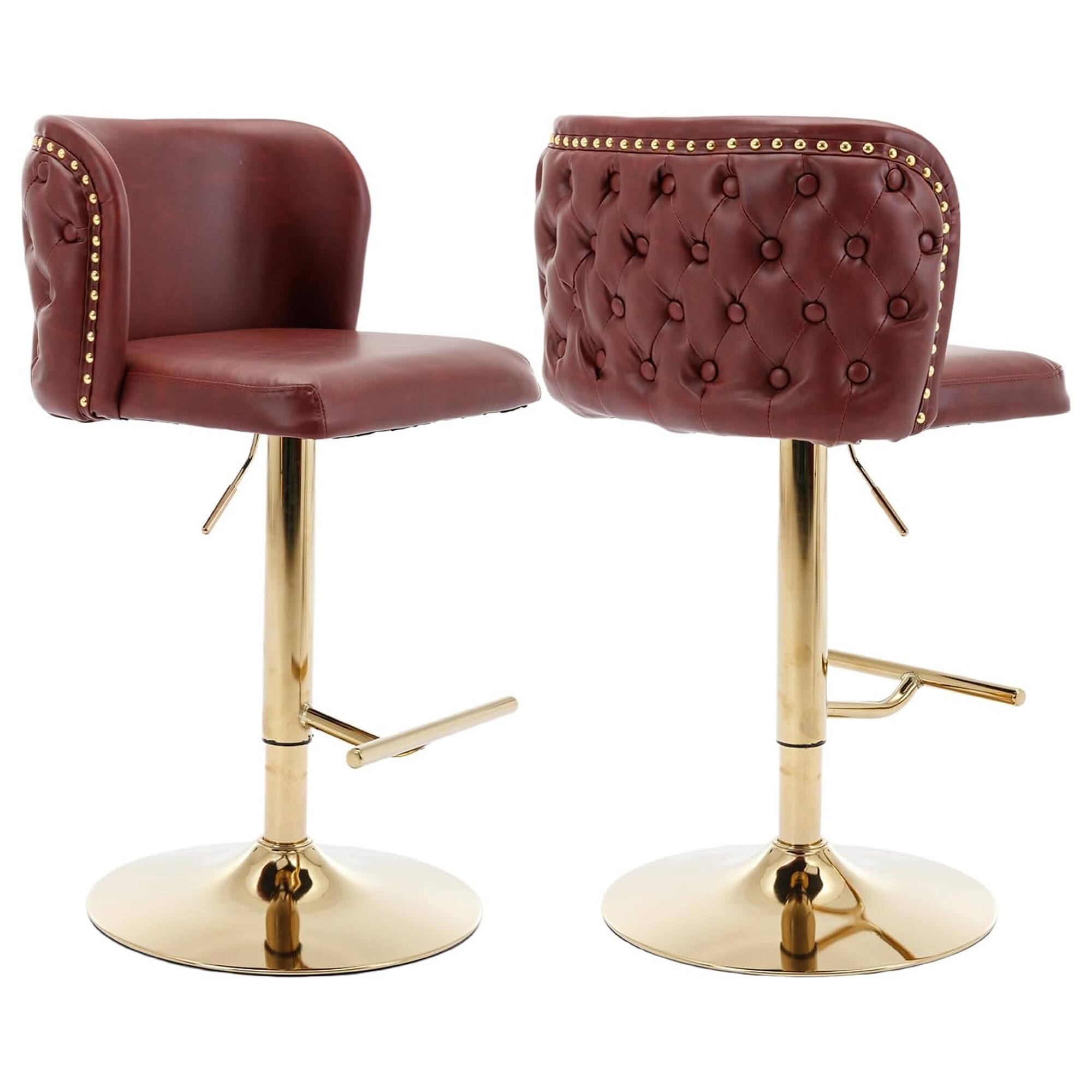 HTUTWOO - Adjustable Bar Stools Set of 2, Swivel Counter Height Chairs, PU Upholstered Barstools with Button Tufted for Kitchen - Red