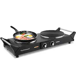 Techwood - 1800W Electric Cooktops with Dual Adjustable Temperature Control, Indicator Light, 120V - Black