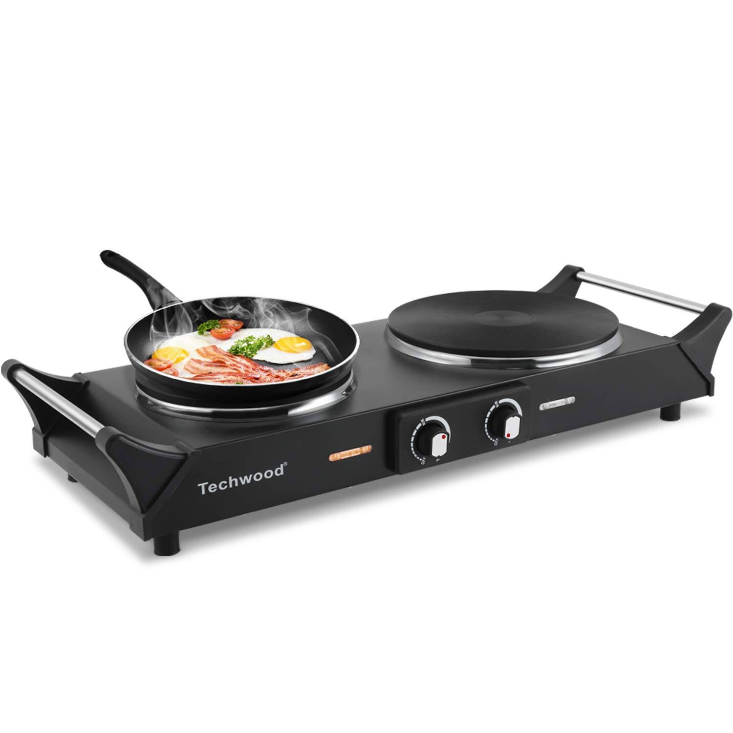Front. Techwood - 1800W Electric Cooktops with Dual Adjustable Temperature Control, Indicator Light, 120V - Black.