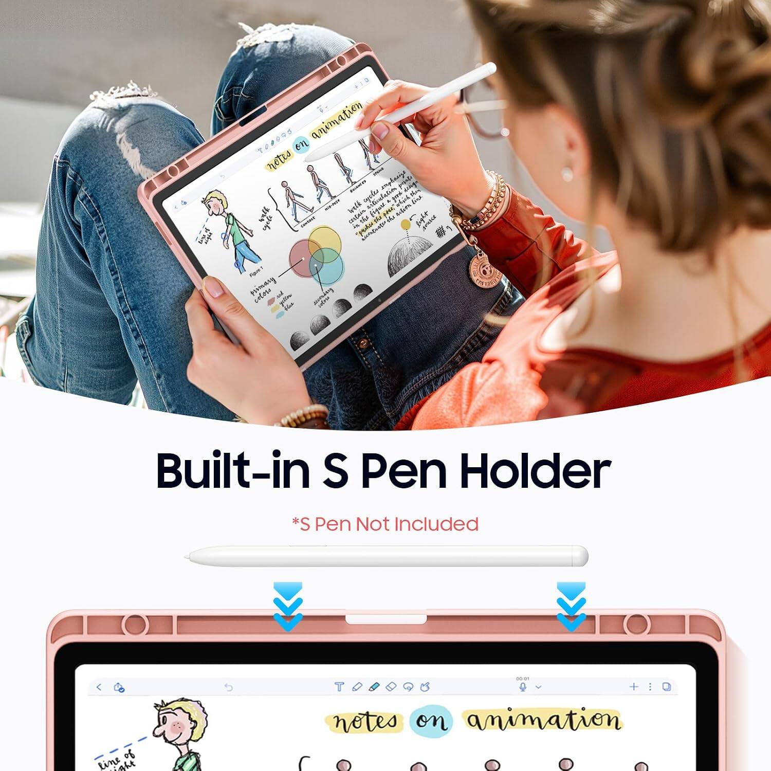 TOLORS on animation ATTV notes - give us cycles emphasize "phos mia-nope welk KAN'T link your comesse certain figure BANK was light cycle & "pasher the blosh Figue! primary colors ud the non

Built-in S Pen Holder
*S Pen Not Included

notes on animation