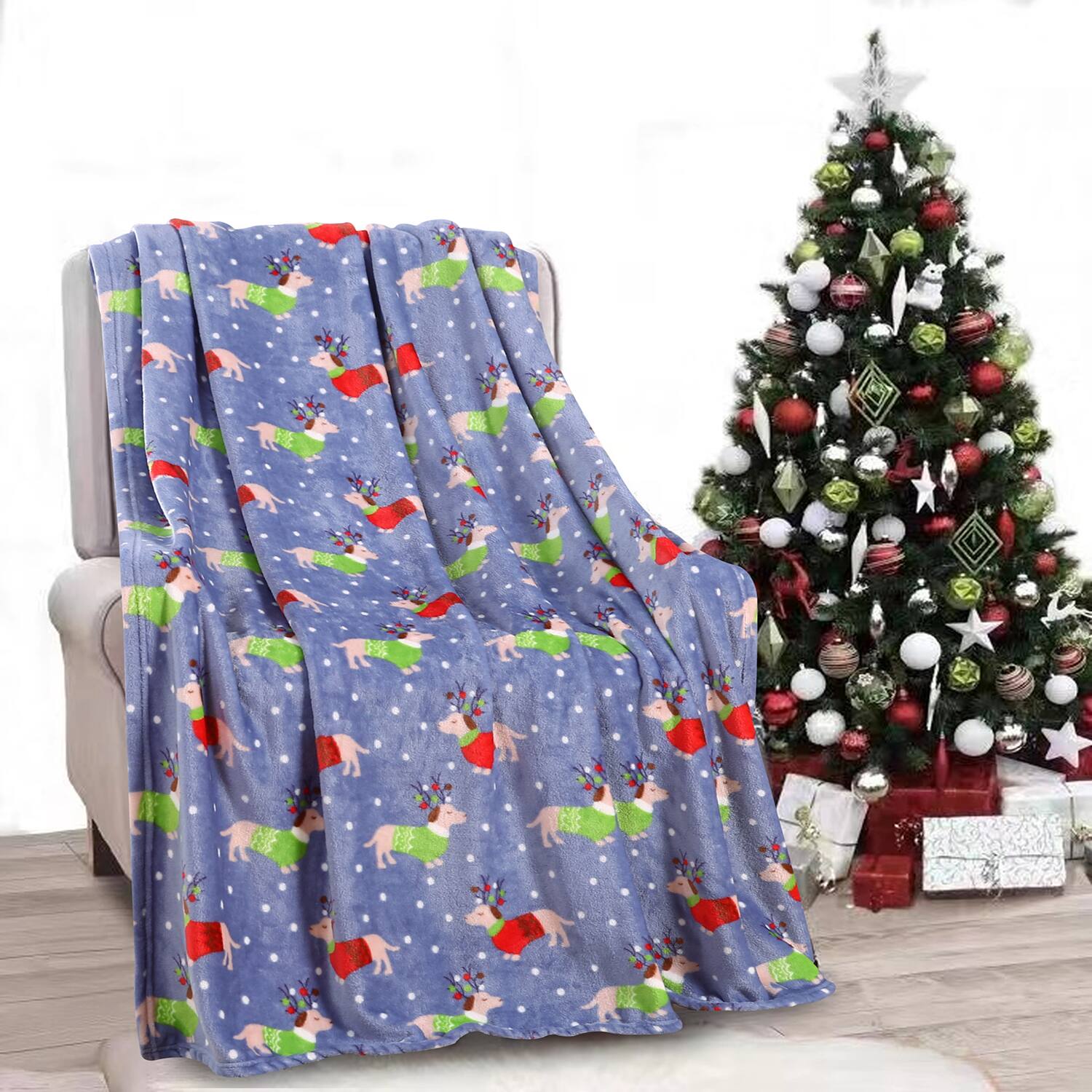Alt View 2. Noble House - Plazatex Holiday Dogs In Sweaters Design Micro Plush Throw Blanket - 50x60", Multicolor - Multi.