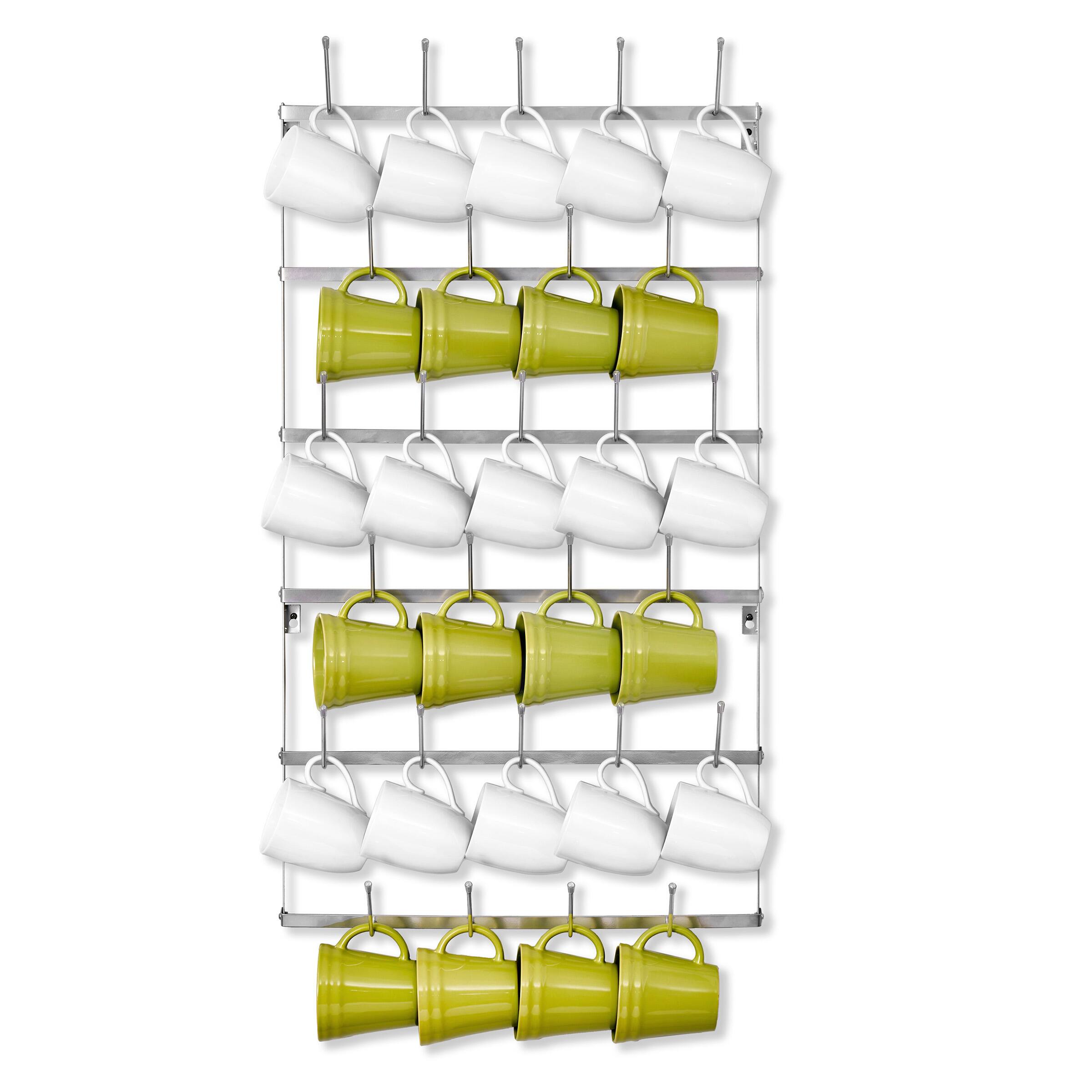 Sorbus - 6-Tier Wall Mounted Metal Mug Holder Rack - Display Organizer for Coffee Mugs, and More - Silver Large