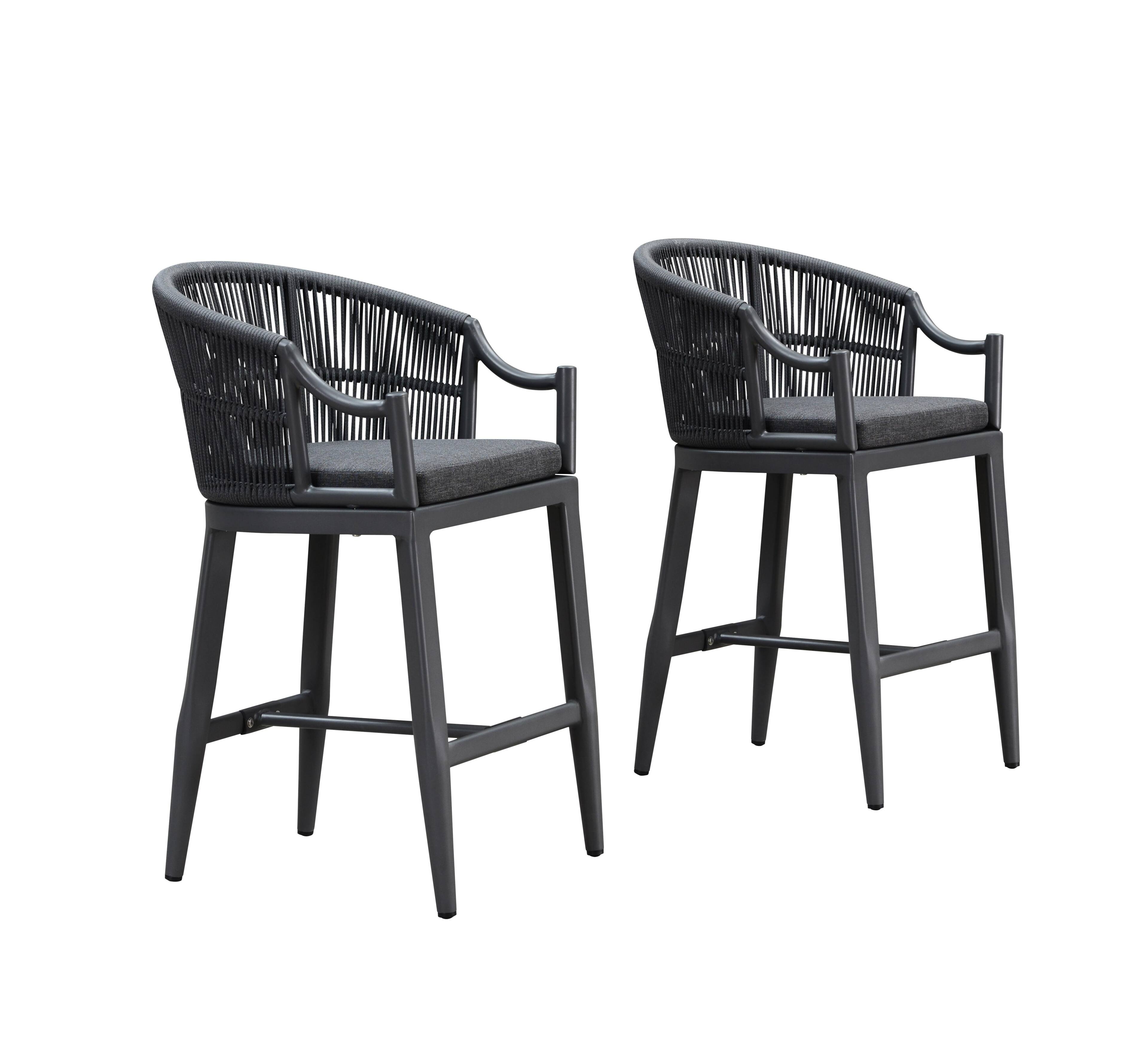 Alt View 10. PURPLE LEAF - Patio Counter Height Set of 2 Outdoor Rattan Chairs with Back Modern Aluminum Woven Barstools for Garden Indoor Kitchen - Grey-Counter Stool.