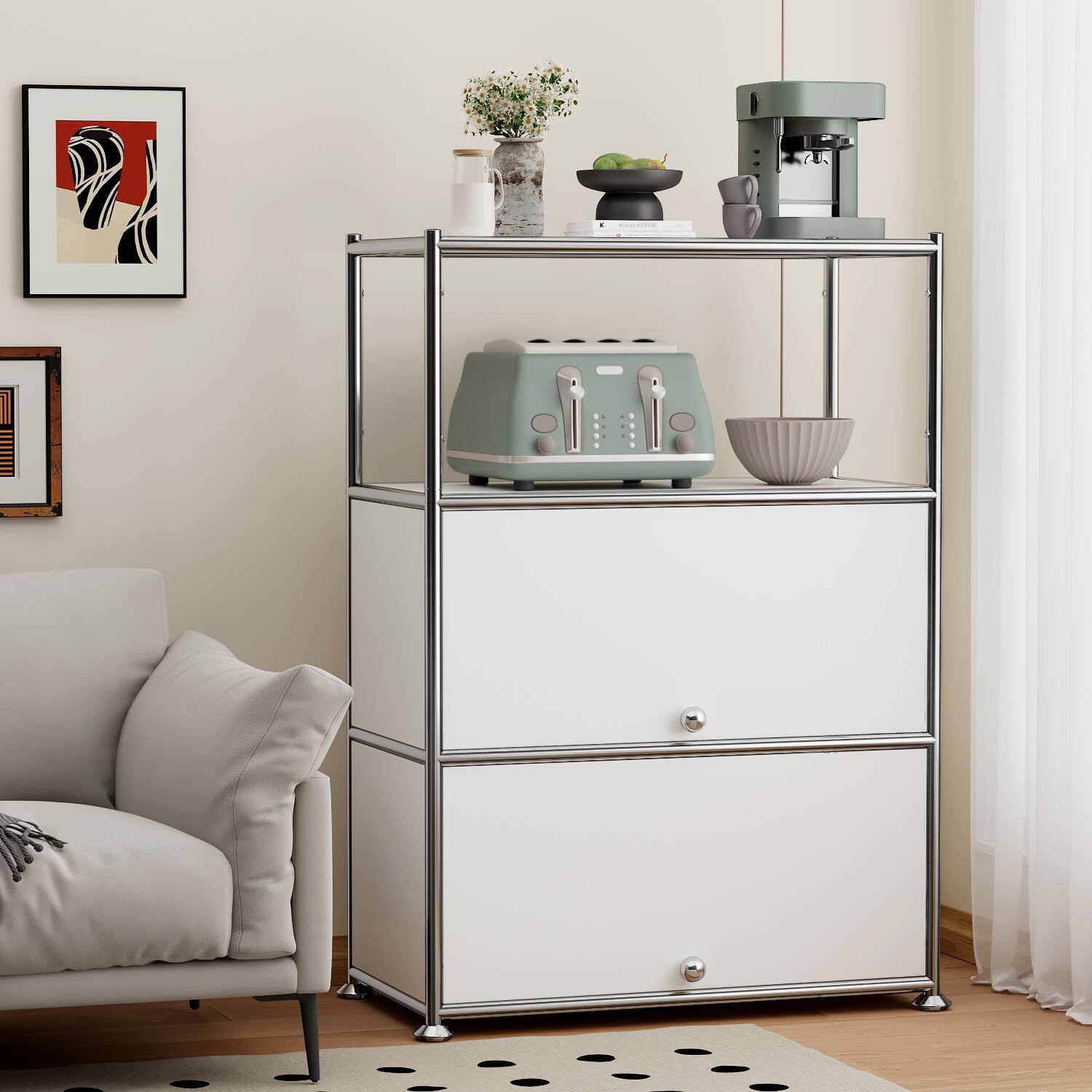 Alt View 2. Malletson - 3-Tier Storage Cabinet Metal Shelving Unit Multi Functional Kitchen Organizer - White.