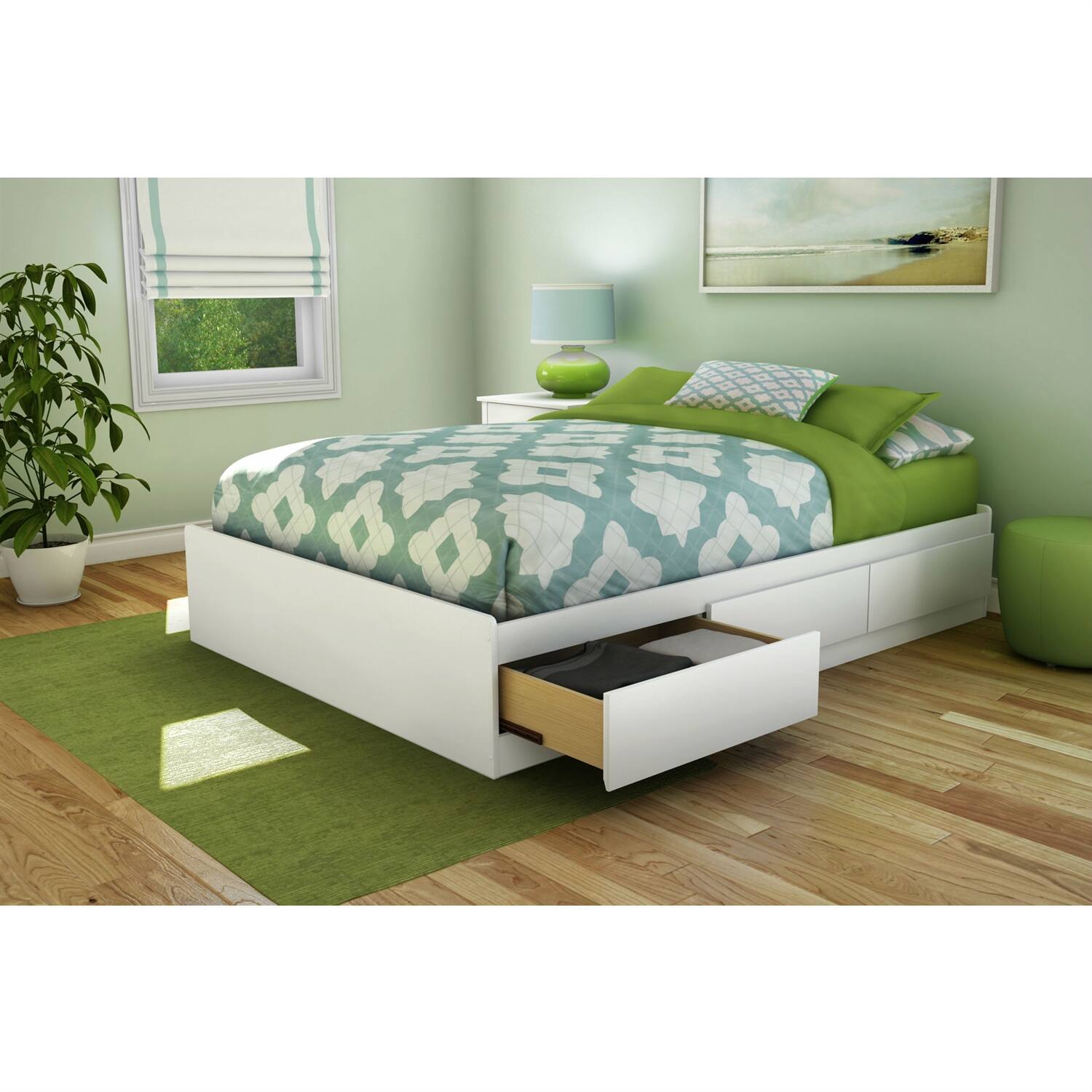 Front. Hivvago - Hivvago Full size Contemporary Platform Bed with 3 Storage Drawers - White.