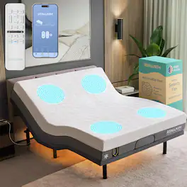 Renanim - SFE California King Adjustable Electric Bed Frame with 14" Memory Foam Mattress, Massage, USB, Remote & UnderBed Light - Gray