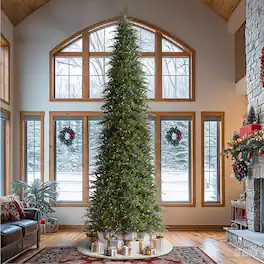 Glitzhome - 15ft Pre-Lit Slim Fir Artificial Christmas Tree with 1500 Warm White/Multi-color LED Lights - Green
