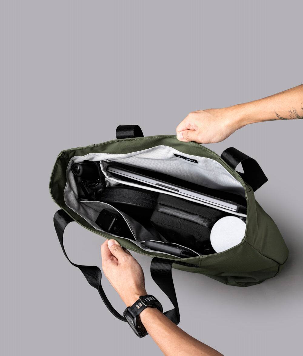 Alt View 5. ALPAKA - Elements Tote 20L Laptop Tote Bag with Padded 16" Sleeve,Open Top with Magnetic Closure - Green Axoflux 210D.