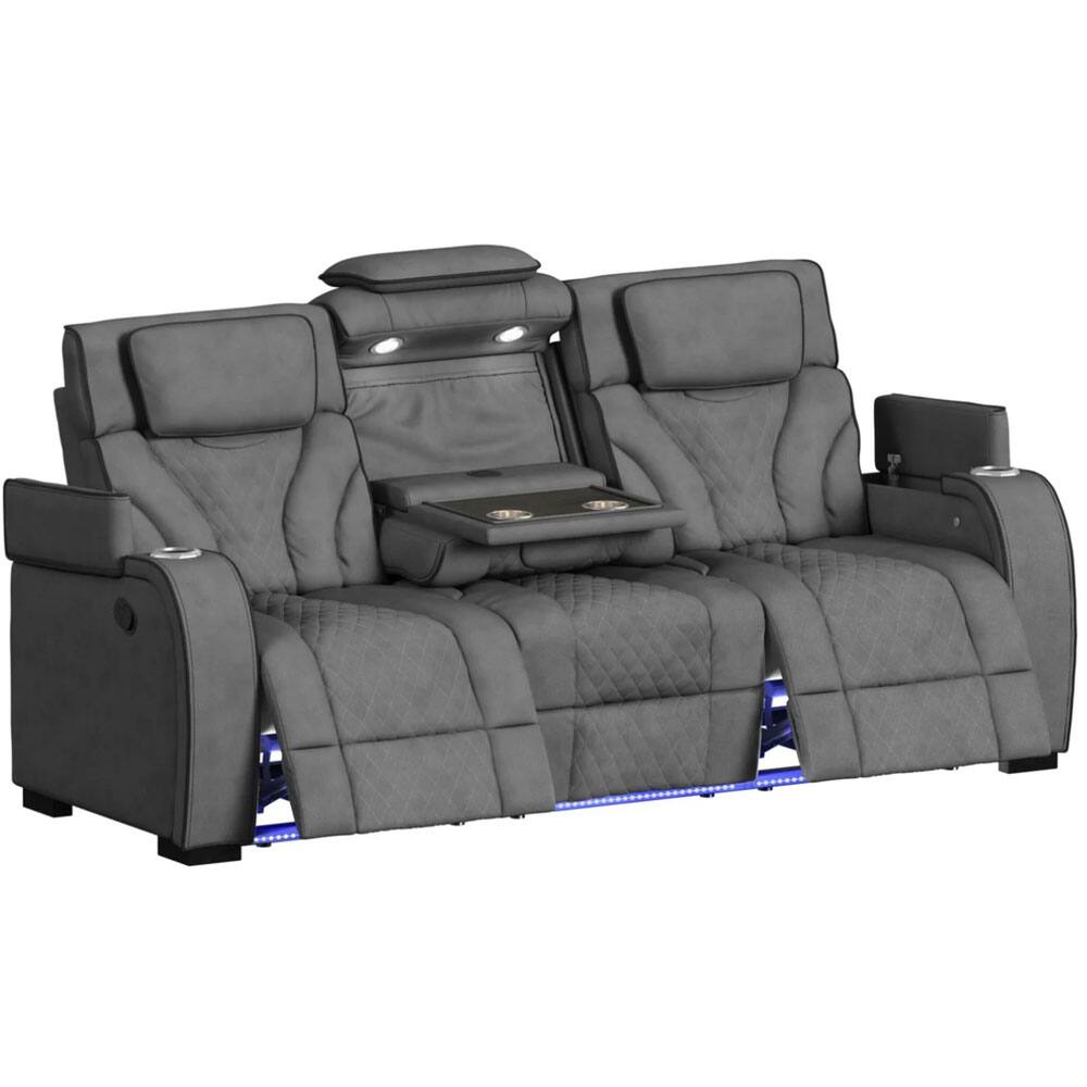 Left. Elements - Blitz Motion Sofa with DDT, Reading Light, Wireless Charger & LED - Gray.