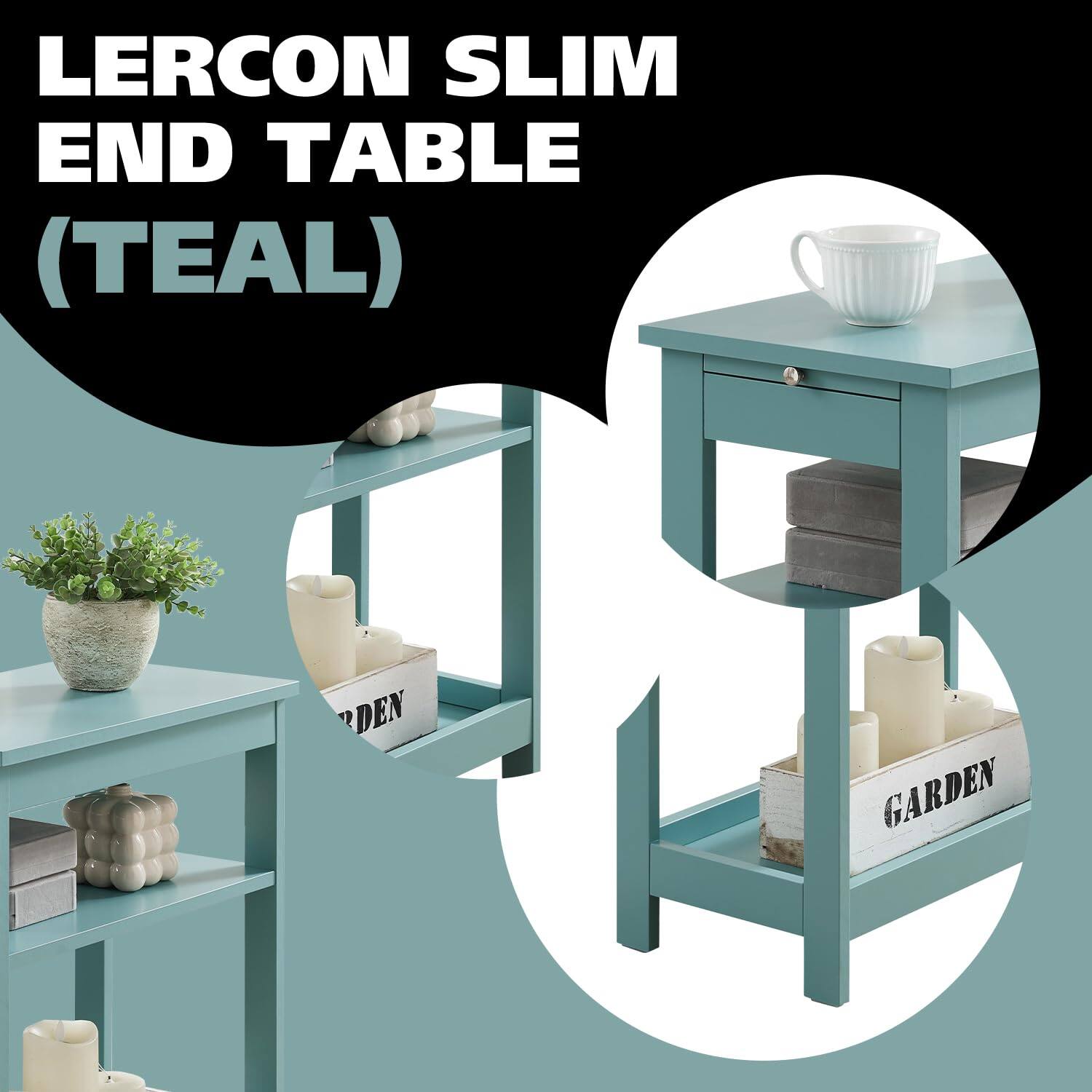 LERCON SLIM END TABLE (TEAL)