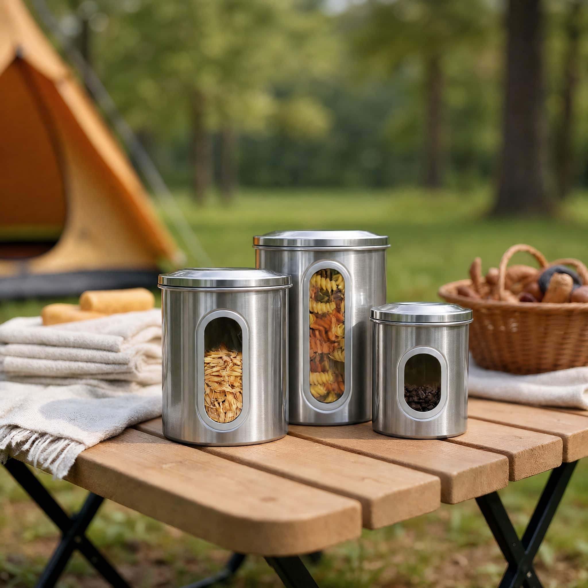 Malletson 3 Piece Stainless Steel Canister Set, Airtight Coffee