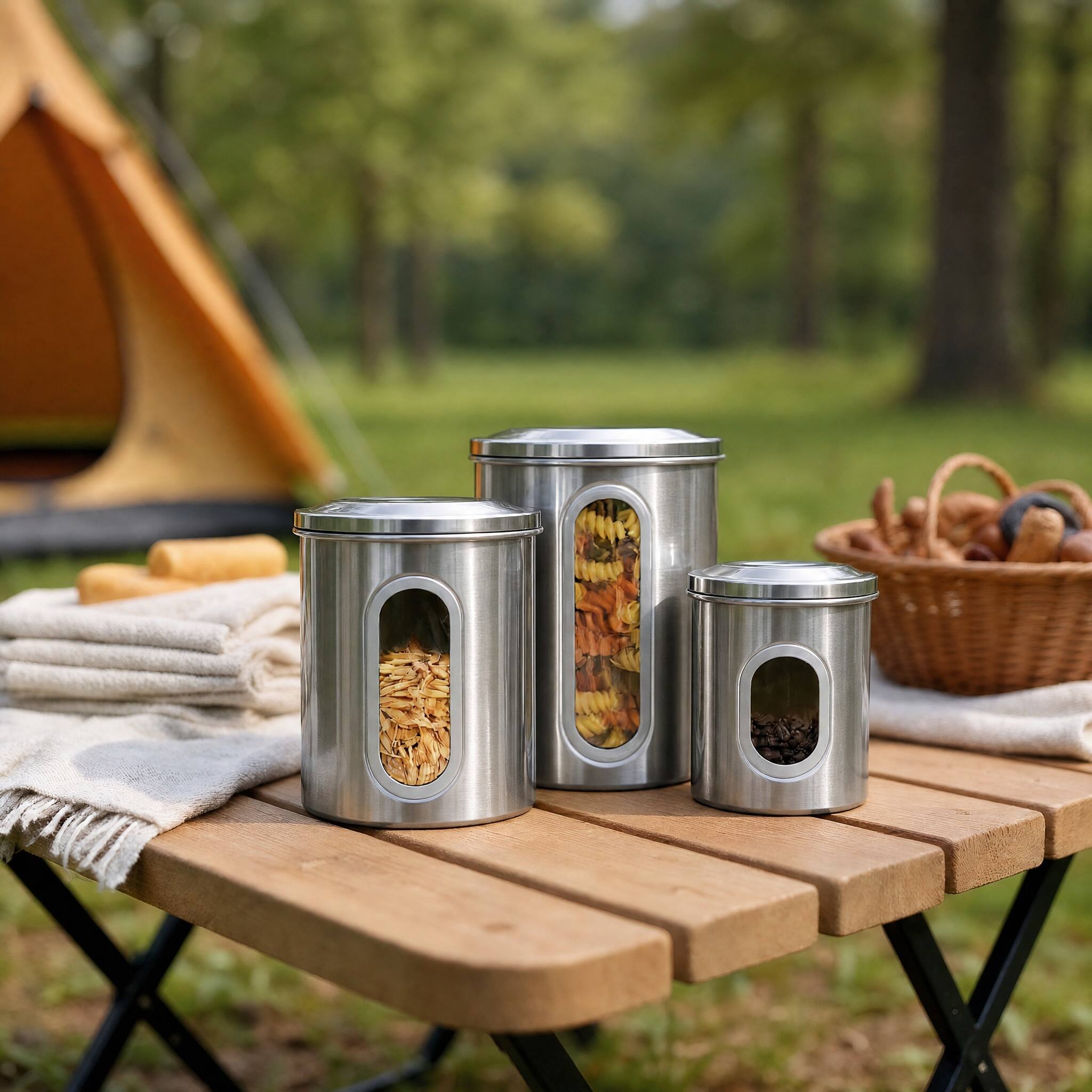 Angle. Malletson - 3 Piece Stainless Steel Canister Set, Airtight Coffee Container Tea Organizer & Sugar Canister, Kitchen - Black.