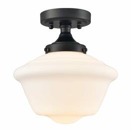 MOOSE - Salina Schoolhouse Semi-Flush Mount Ceiling Light with Milk Glass Shade - Black