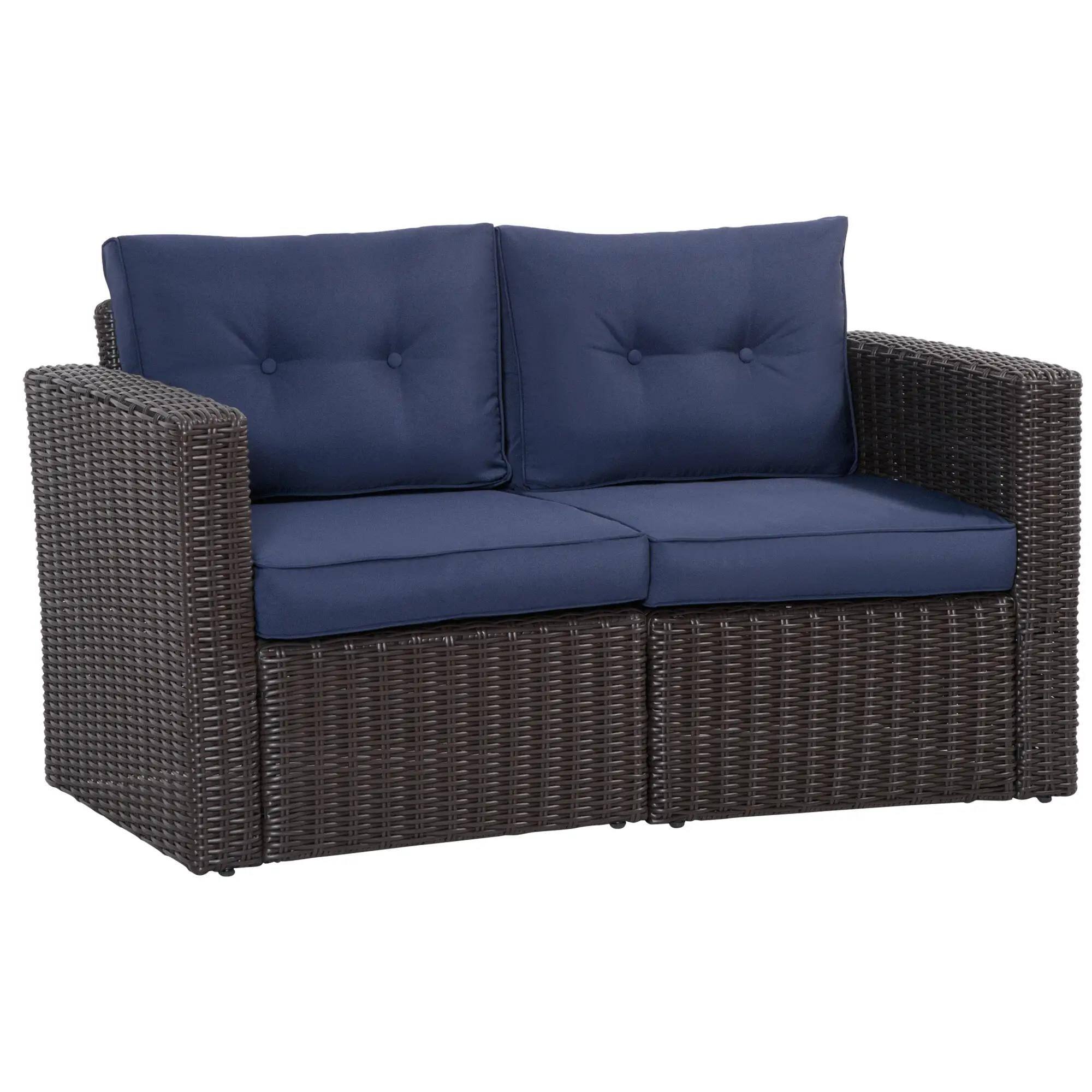 Resenkos - 2 Pieces Patio Wicker Corner Sofa Set, Outdoor Sectional Furniture - Blue