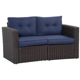 Resenkos - 2 Pieces Patio Wicker Corner Sofa Set, Outdoor Sectional Furniture - Blue