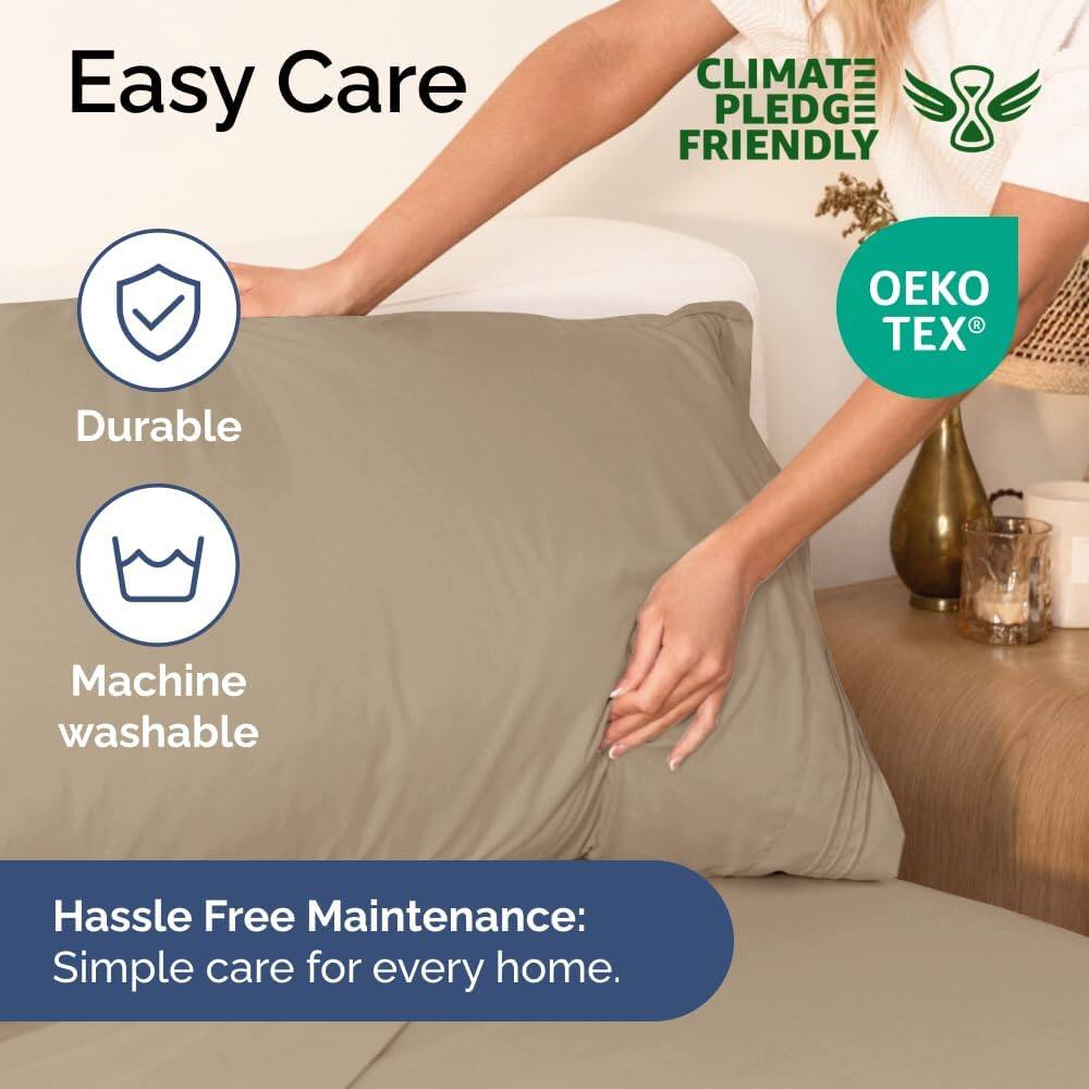 Easy Care  
CLIMATE PLEDGE FRIENDLY  

Durable  
Machine washable  

Hassle Free Maintenance:  
Simple care for every home.