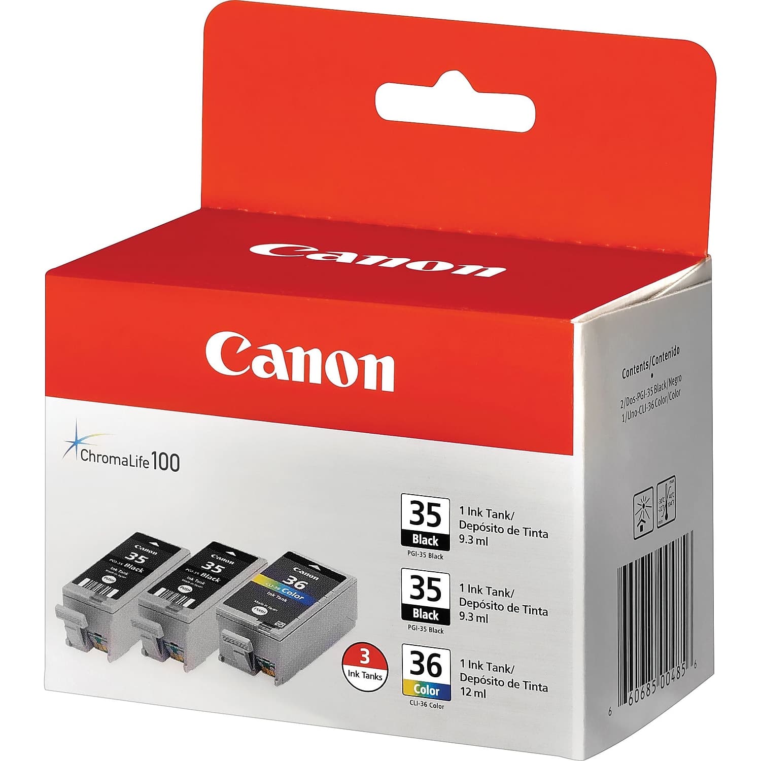 Canon - 35/36 and Color Standard Yield Ink Cartridge, 3/Pack (1509B007) - Black | Tri-color