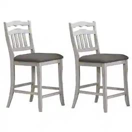 Manhattan Lane - Zeke Counter Height Chairs, Set of 2, Ladder Back, Classic White Wood - White, Gray