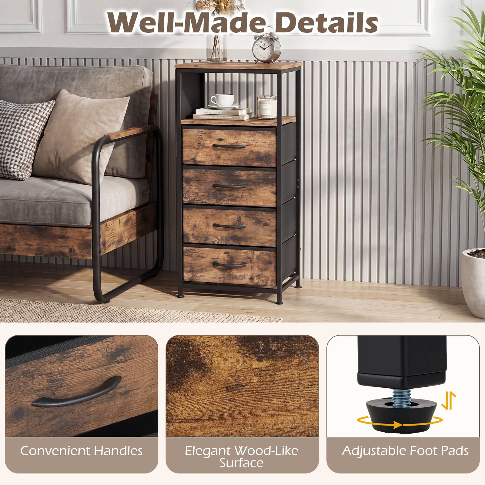 Well-Made Details

- Convenient Handles
- Elegant Wood-Like Surface
- Adjustable Foot Pads