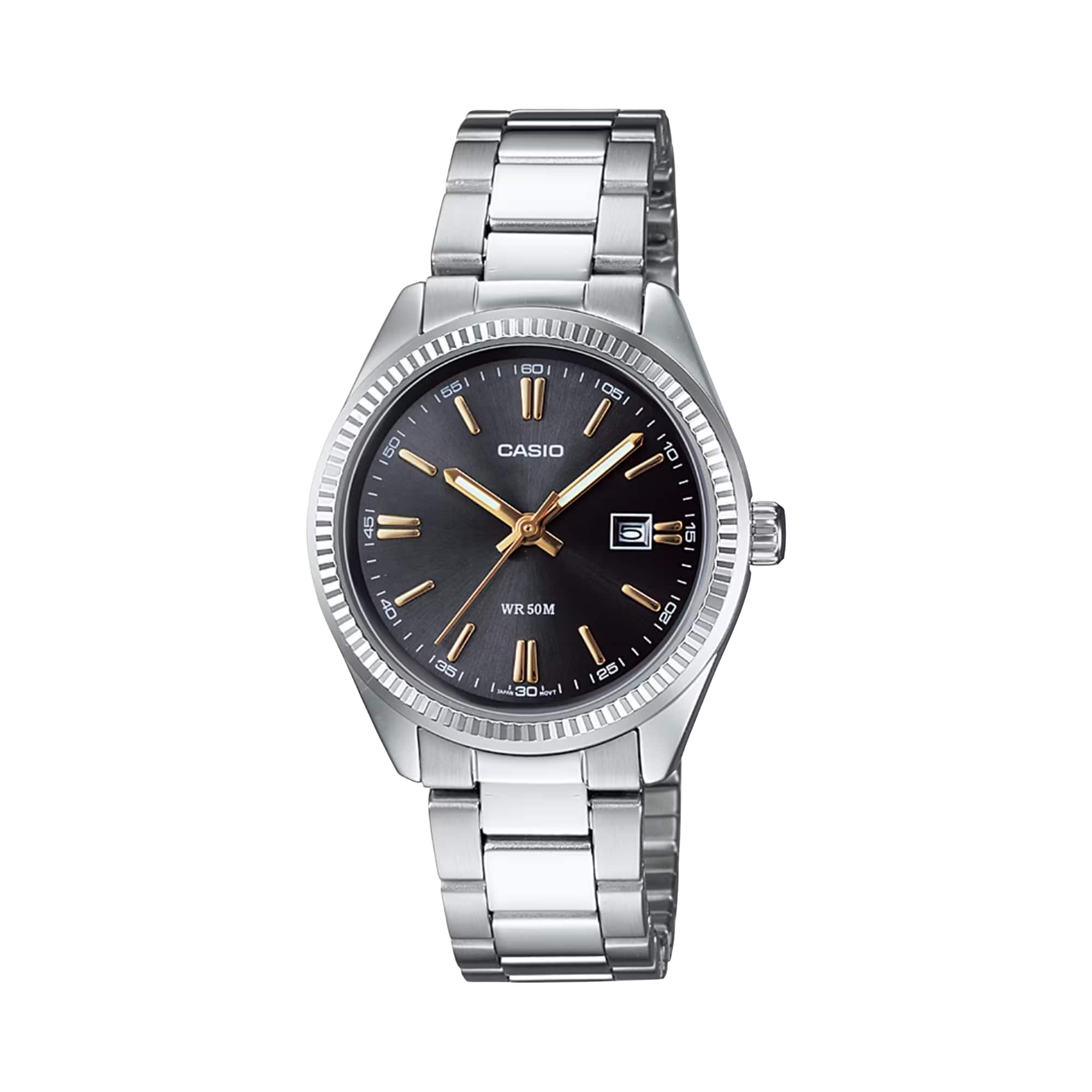 Casio - Women’s Black Dial Stainless Steel Date Bracelet Watch - LTP-1302D-1A2V - Silver price history on PriceWatchPro