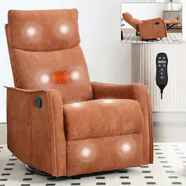 Ropilly - manual recliner chair, swivel rocker recliner with heat and massage - Orange
