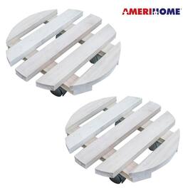 AmeriHome - 2 Piece Rolling Wood Plant Caddie - Round - Black