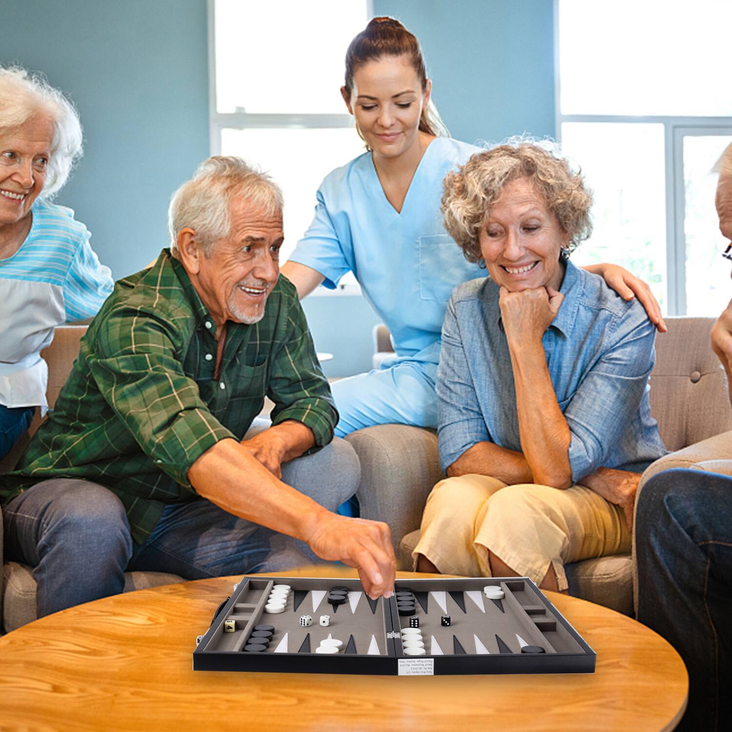Alt View 3. GSE Games & Sports Expert - Premium Leather Backgammon Board Game Set, Backgammon Game Set with Leather Case -Black&Grey, Medium.