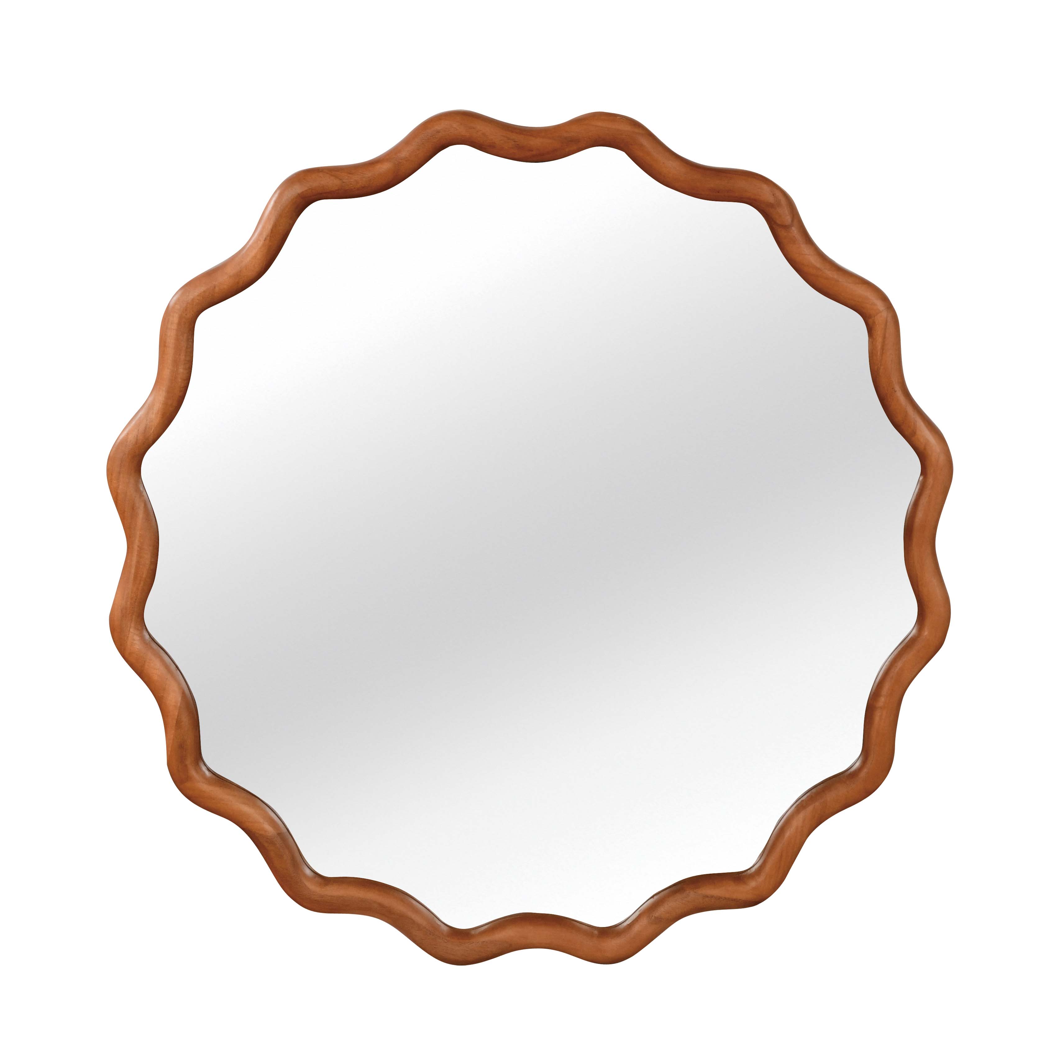 Alt View 2. Z-Edge - Round Wavy Wall Mirror, 30" Circle Boho Scalloped Mirror for Bedroom, Bathroom, Living Room, Entryway - Brown.