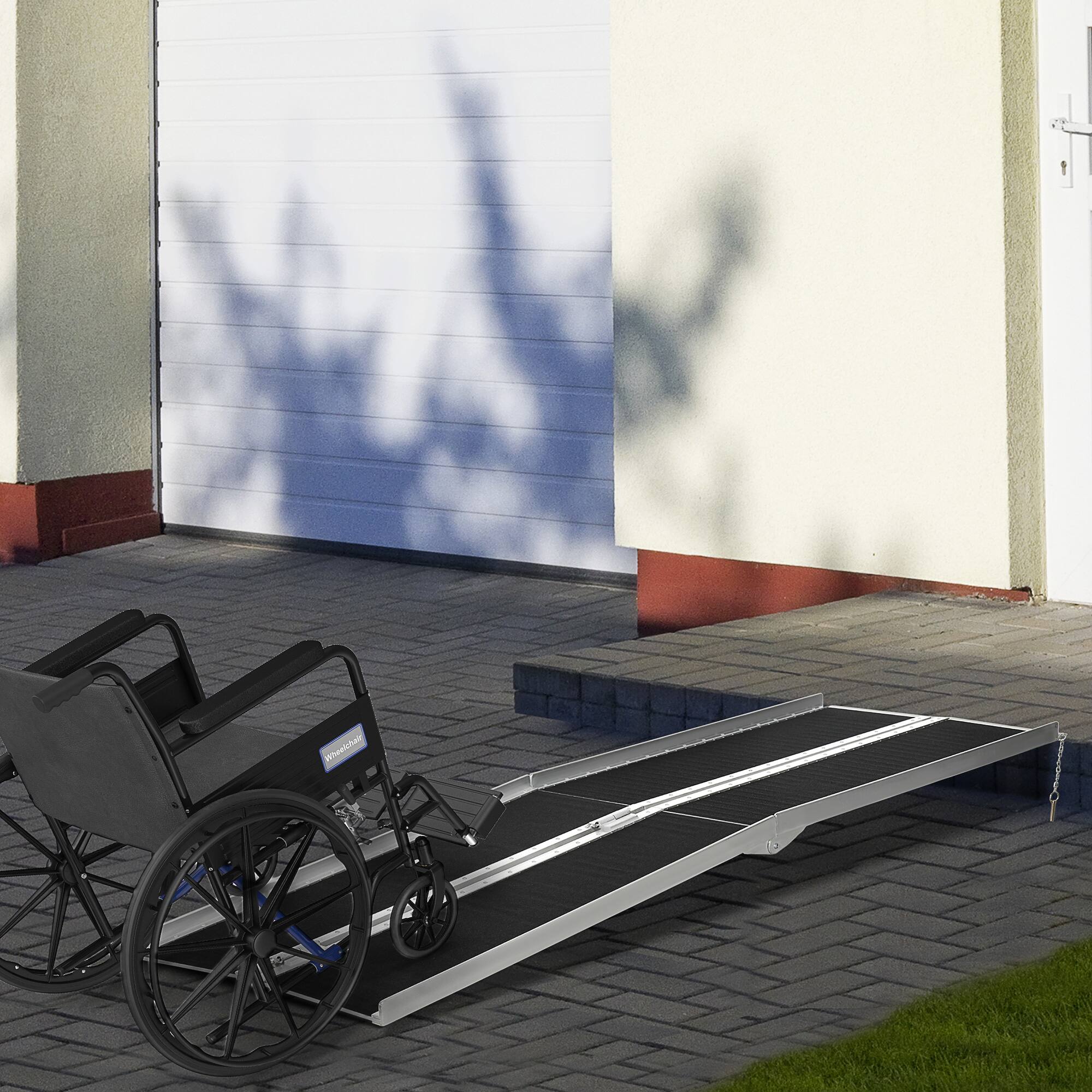 Alt View 1. Homcom - Wheelchair Ramp 8FT, Folding Aluminum Threshold Ramp with Non-Slip Surface, Transition Plate, 594lbs Weight Capacity - Black.