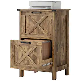 Homcom - File Cabinet with 2 Drawers, Rustic Farmhouse Office Storage Cabinet for A4, Letter Size