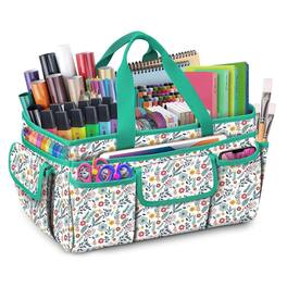 Kitcheniva - Large Craft Storage Tote Bag Carrying Case With Multiple Pockets - Spring Bloom