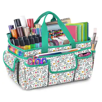 Front. Kitcheniva - Large Craft Storage Tote Bag Carrying Case With Multiple Pockets Spring Bloom - Spring Bloom.