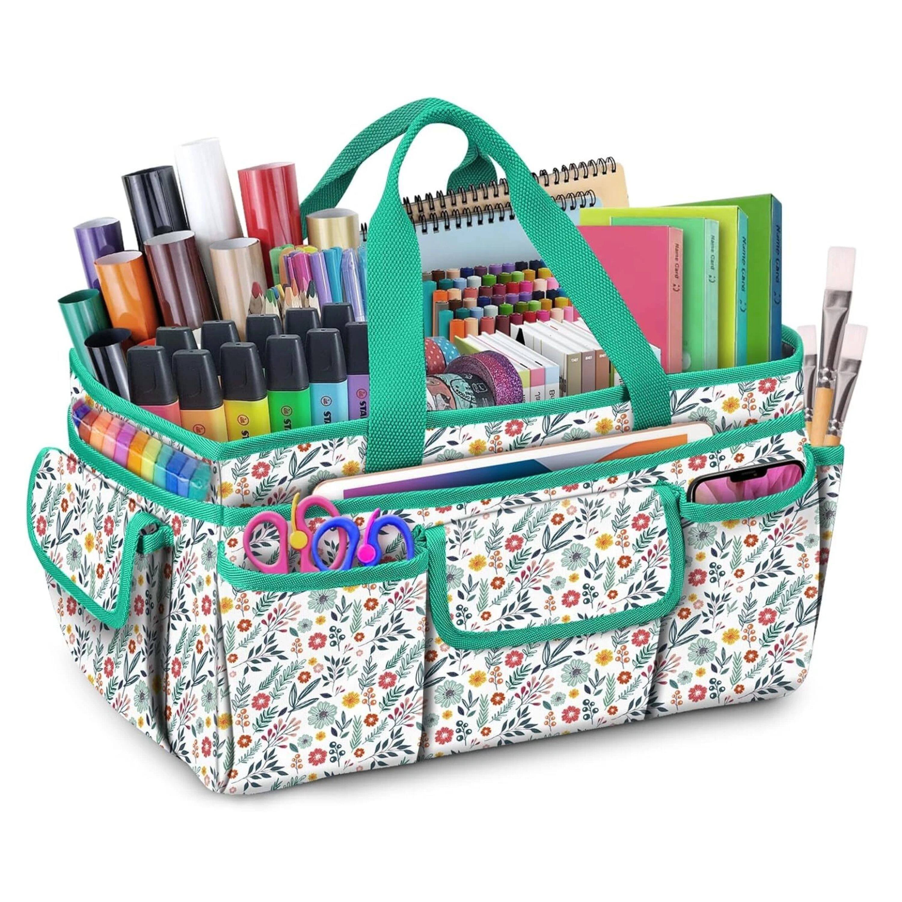 Front. Kitcheniva - Large Craft Storage Tote Bag Carrying Case With Multiple Pockets Spring Bloom - Spring Bloom.