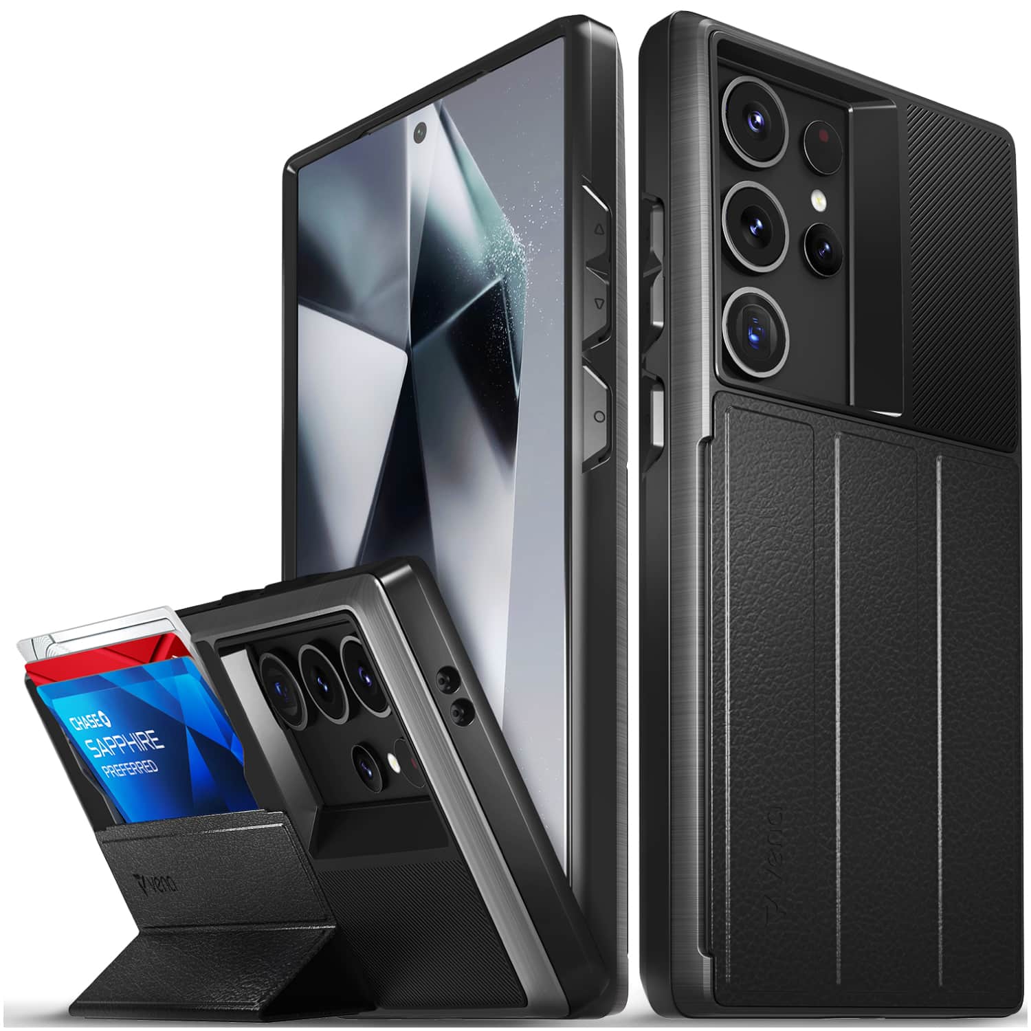 Vena - vCommute Case for Samsung Galaxy S24 Ultra - Space (PC) / Black (Leather) / Black (TPU) - Gray