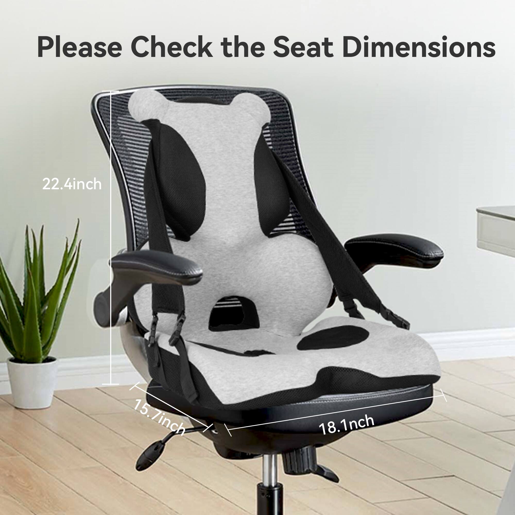 Please check the seat dimensions: 22.4 inches, 15.7 inches, 18.1 inches.