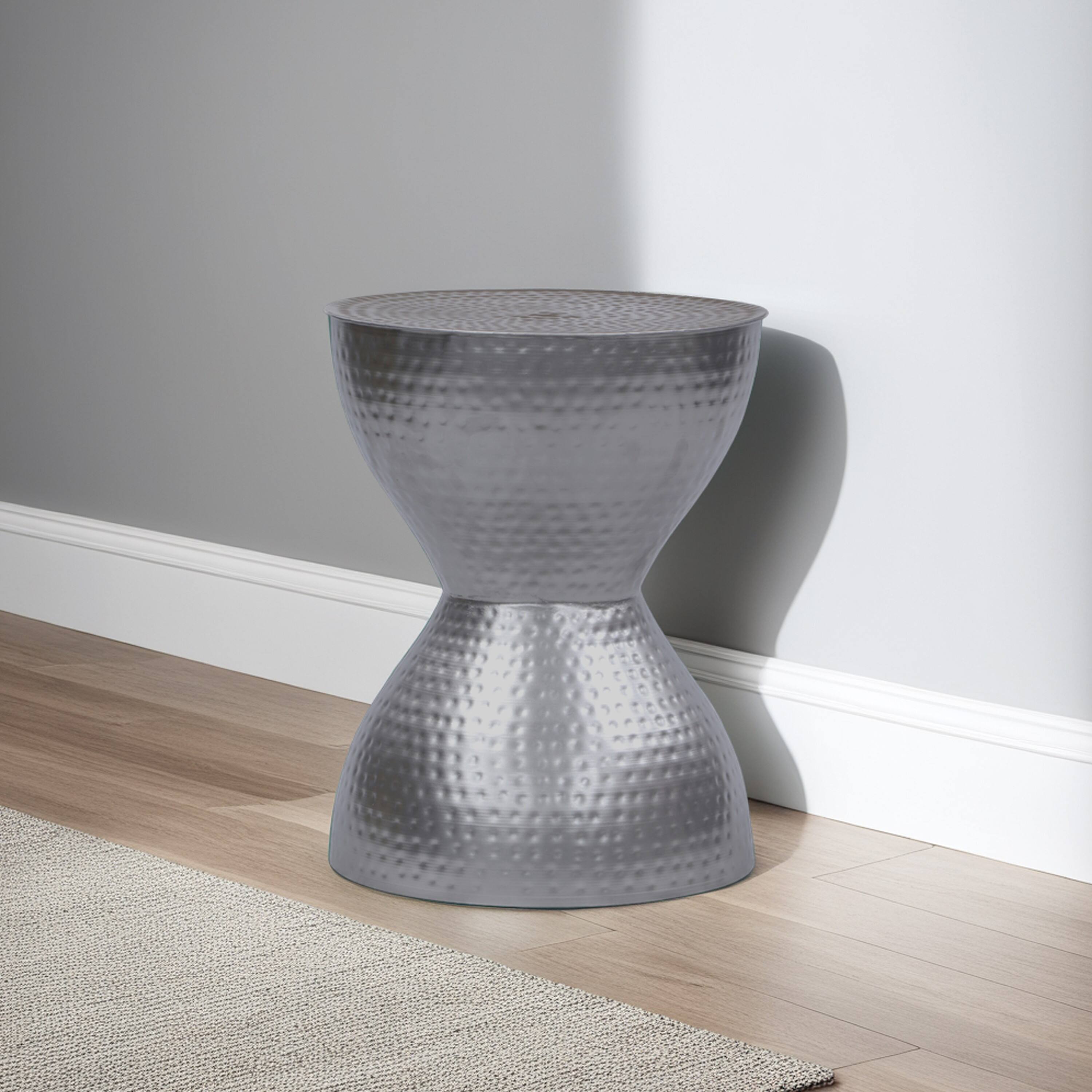 Alt View 5. Manhattan Lane - Industrial Style Hammered Texture Iron Stool with Hourglass Shaped Body - Silver.