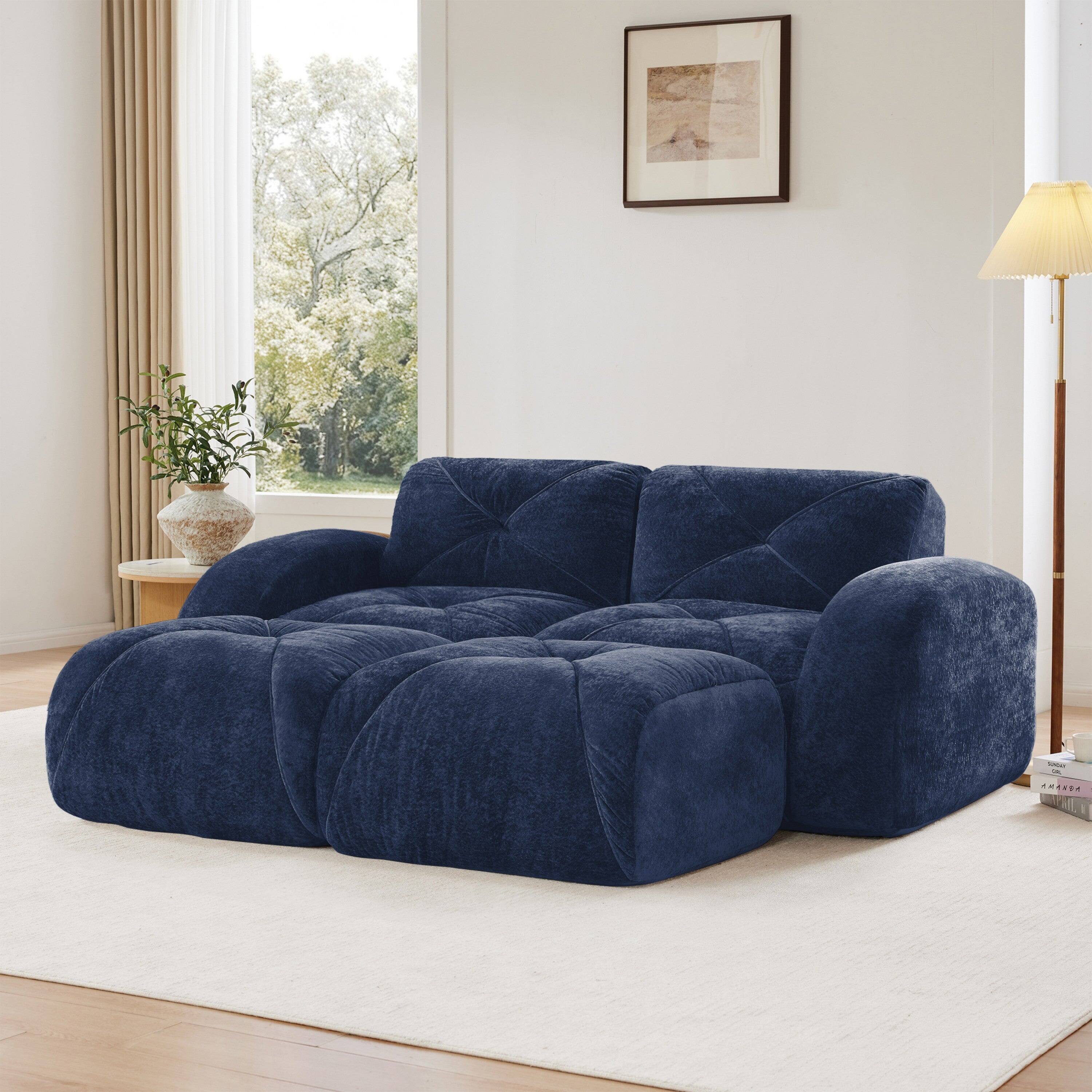 Alt View 1. Boyel Living - 110 Inch Boneless Modular Sectional Sofa Velvet Tufted 32D Foam No Assembly Anti Slip For Study Home Theater - Blue.