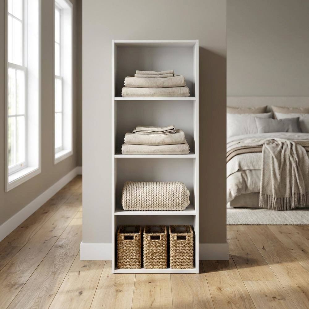 Angle. FurniFact - Wood 4-Tier Open Shelf Closet and Clothing Storage Organizer - White.