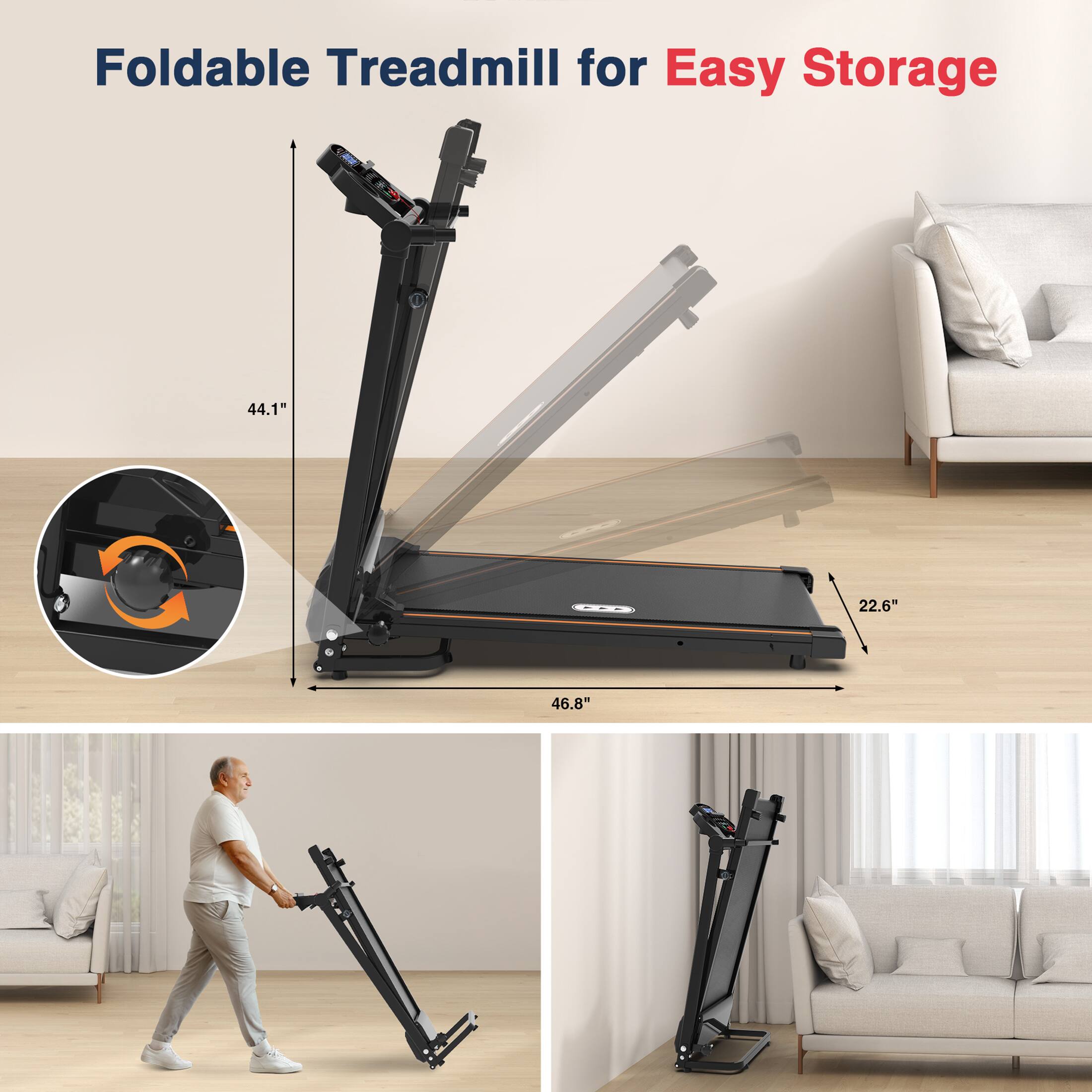Foldable Treadmill for Easy Storage 44.1" 22.6" 46.8"