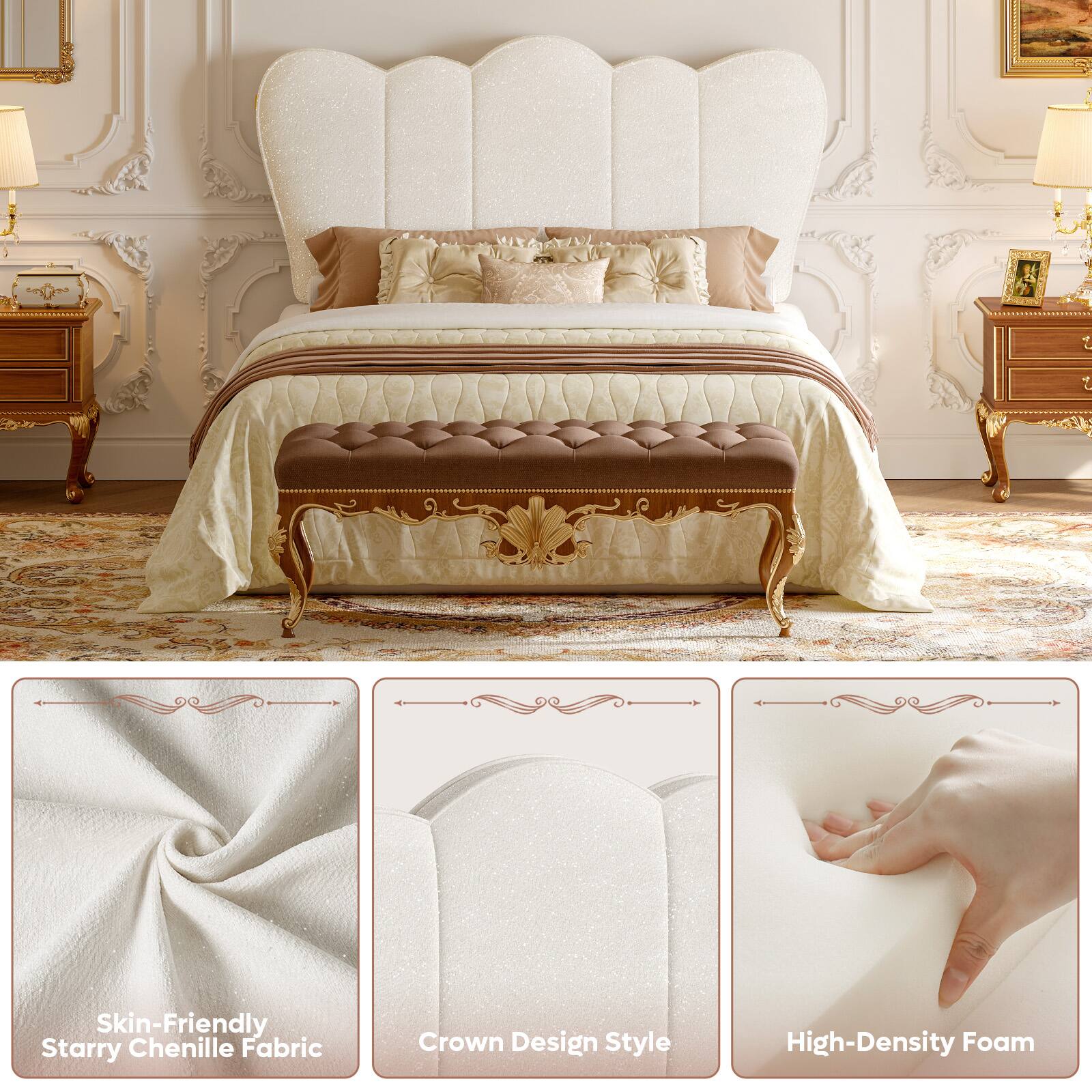 Skin-Friendly Starry Chenille Fabric  
Crown Design Style  
High-Density Foam