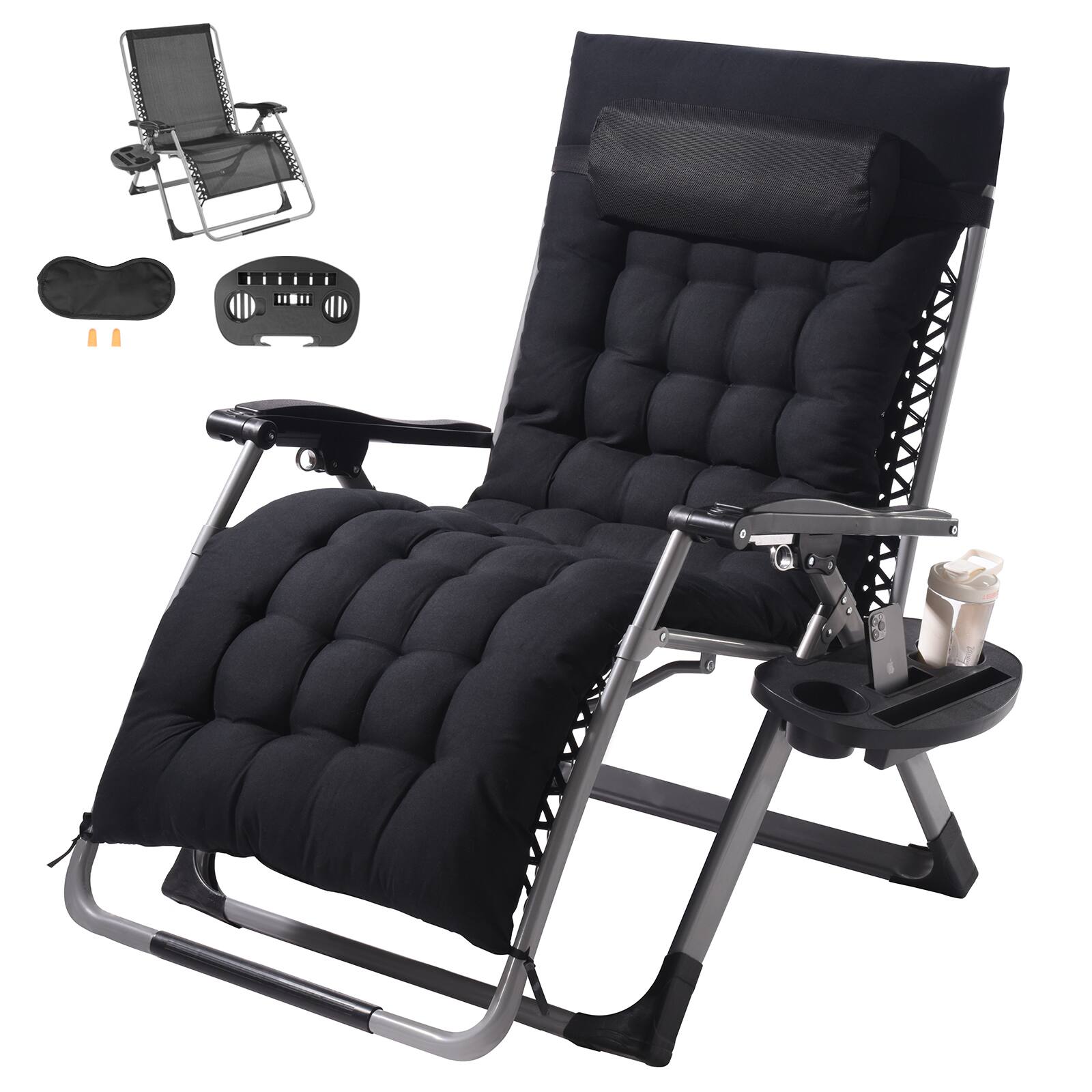 VEVOR - Zero Gravity Chair, 33 inch Zero Gravity Recliner Lounge Chair for Indoor and Outdoor, Adjustable Anti Gravity Chair - Black