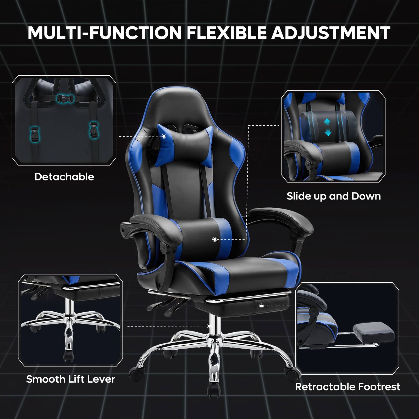 MULTI-FUNCTION FLEXIBLE ADJUSTMENT

- Detachable
- Slide up and Down
- Smooth Lift Lever
- Retractable Footrest