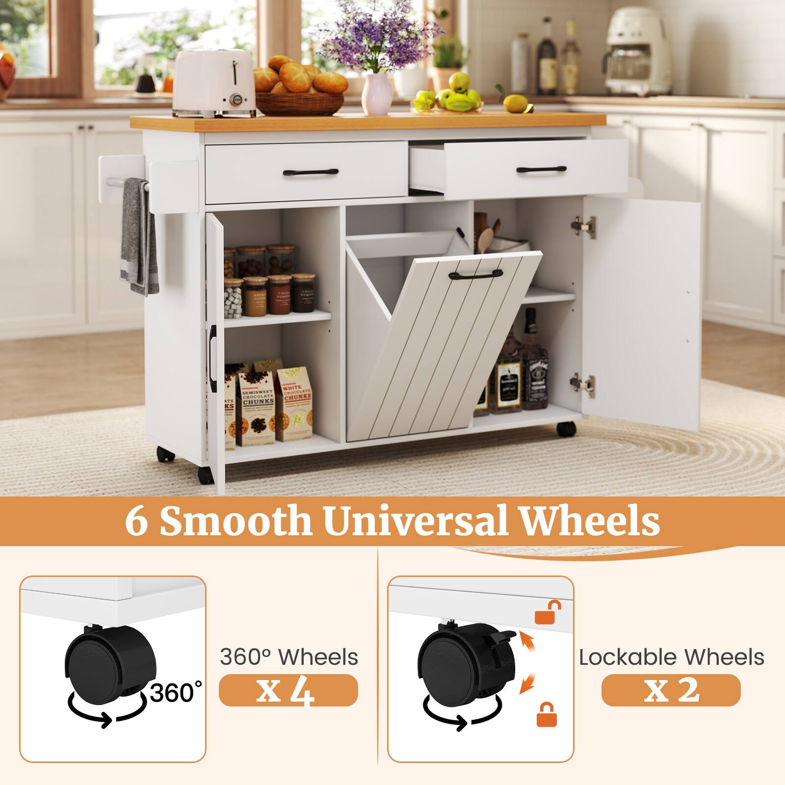 6 Smooth Universal Wheels

360° Wheels x 4

Lockable Wheels x 2