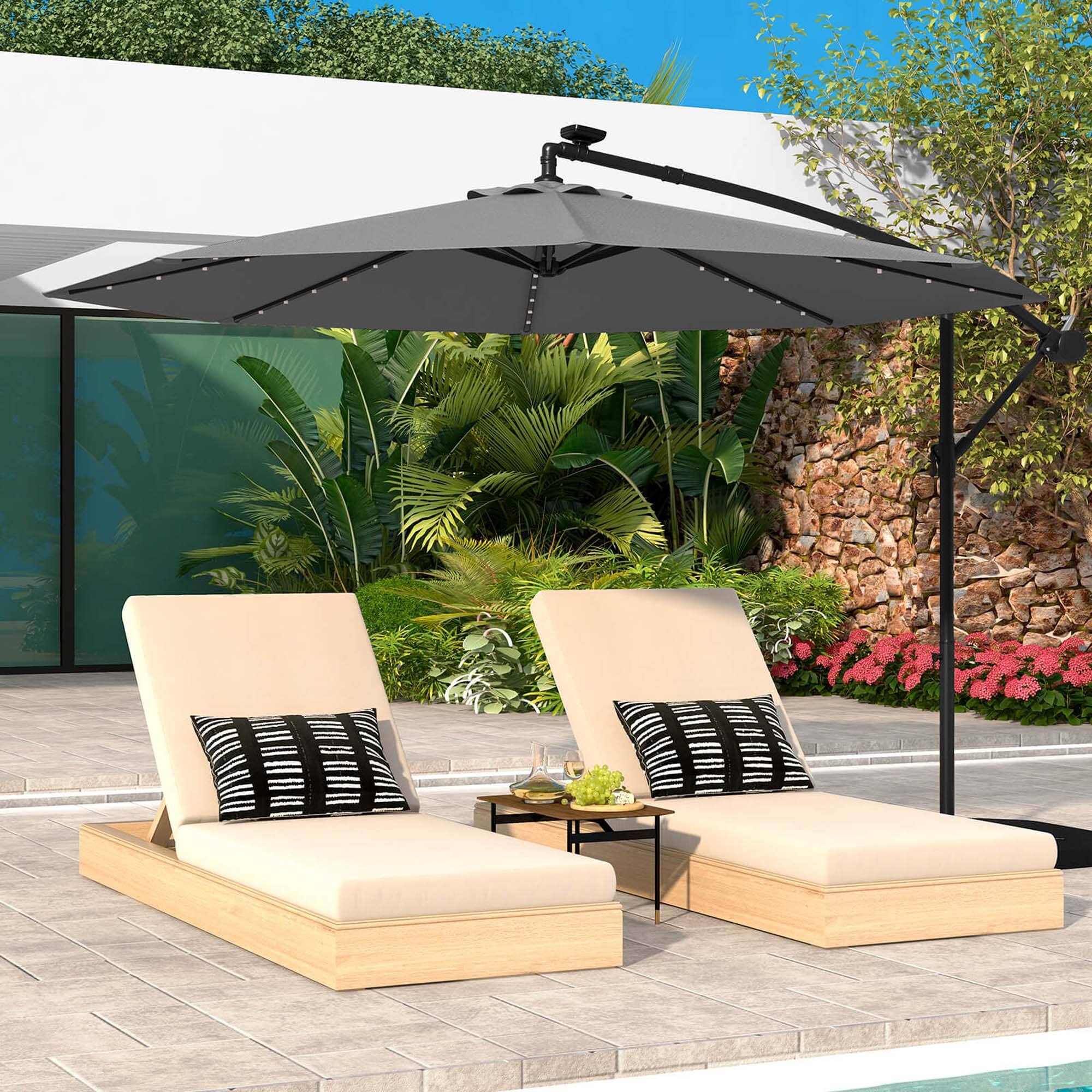 Alt View 5. Costway - 10 Ft Patio Solar LED 40 Lights Offset Umbrella Crank Cross Base - Gray.