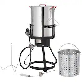 VEVOR - Turkey Deep Fryer, 30-qt Turkey Fryer Boiler Steamer Cooker Set, Outdoor Aluminum Seafood Frying Pot - Black + Silver
