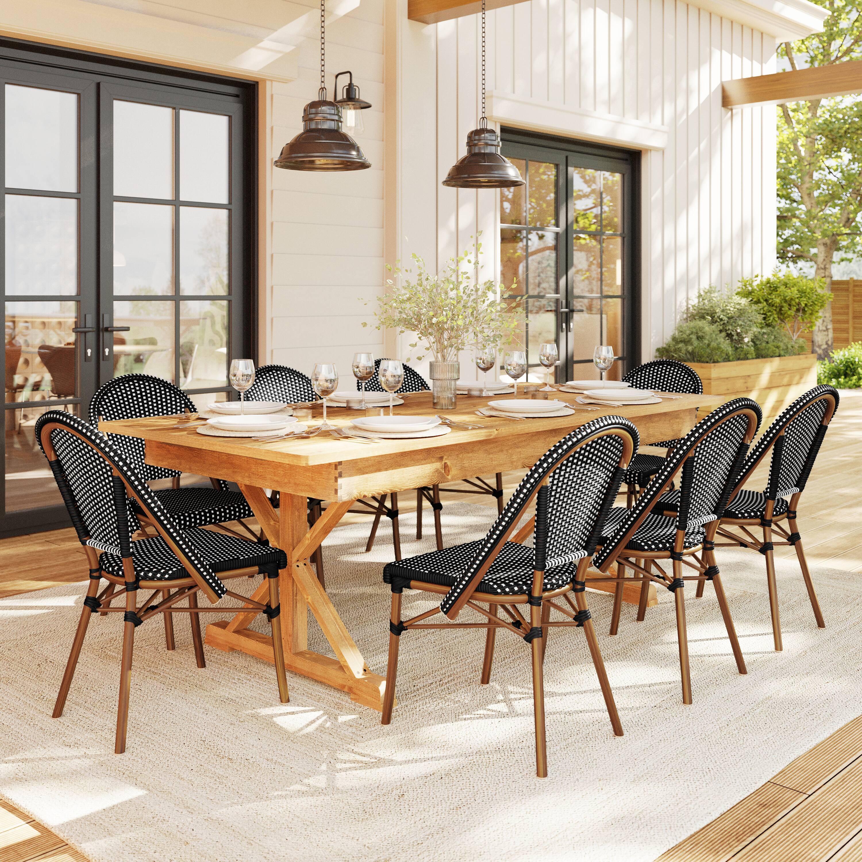 Alt View 5. Martha Stewart - Lily Pond All-Weather Stackable Patio Bistro Dining Chair - Black & White/Natural Frame.